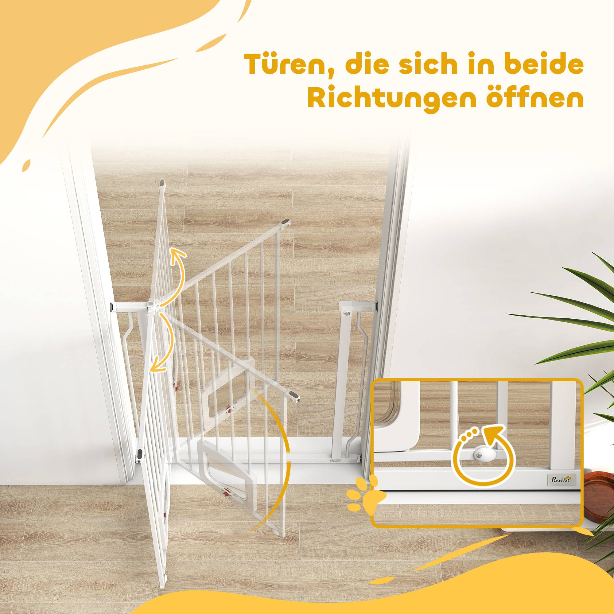 Barrière de sécurité escalier avec chatière, sans perçage, 75-85 cm, acier, chien, escaliers, blanc - Image 9