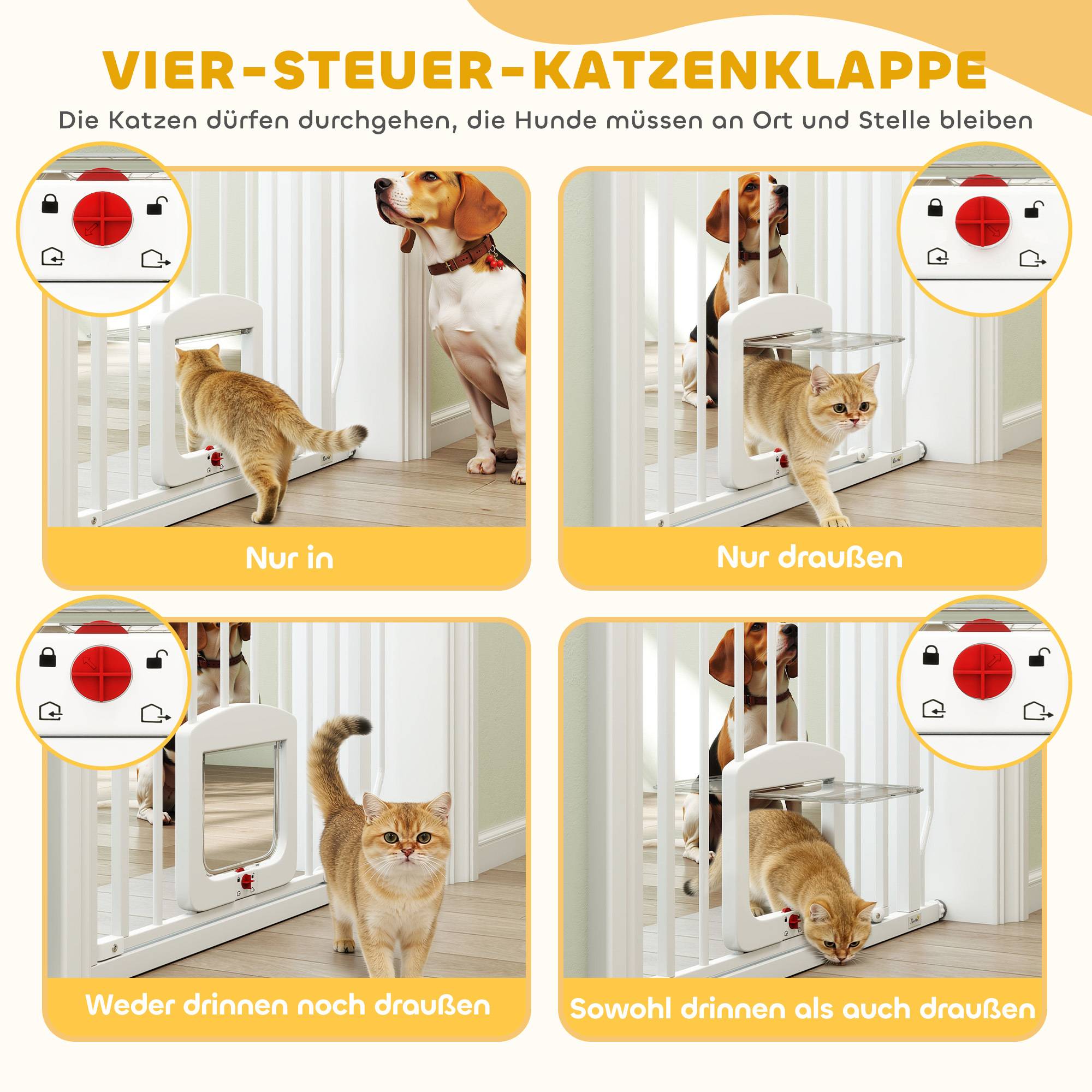 Barrière de sécurité escalier avec chatière, sans perçage, 75-85 cm, acier, chien, escaliers, blanc - Image 7
