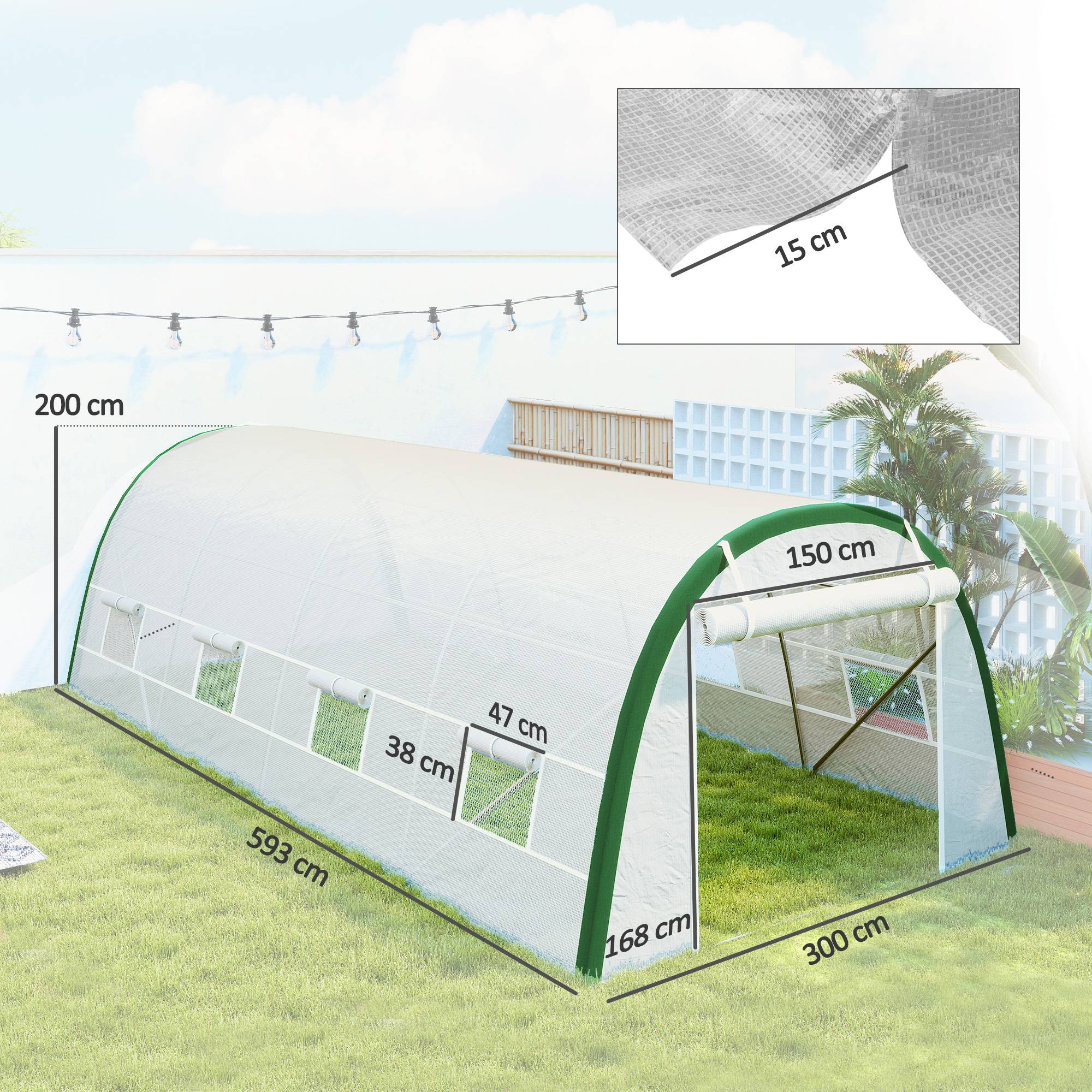 Sans Marque - Serre tunnel 18 m² 6x3x2 m acier galvanisé 8 fenêtres porte zippée serre jardin grande capacité potager blanche - Image 5