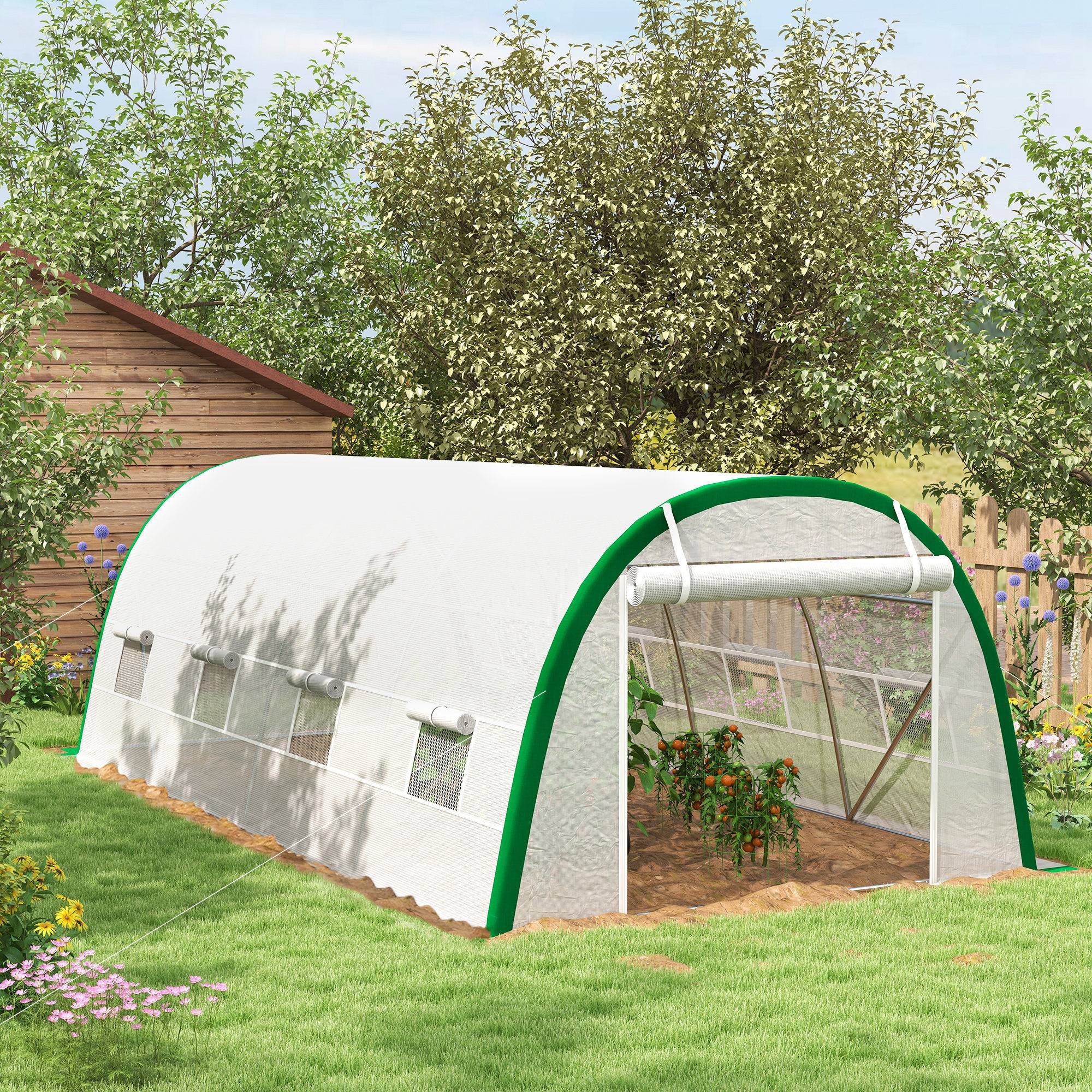 Sans Marque - Serre tunnel 18 m² 6x3x2 m acier galvanisé 8 fenêtres porte zippée serre jardin grande capacité potager blanche - Image 9