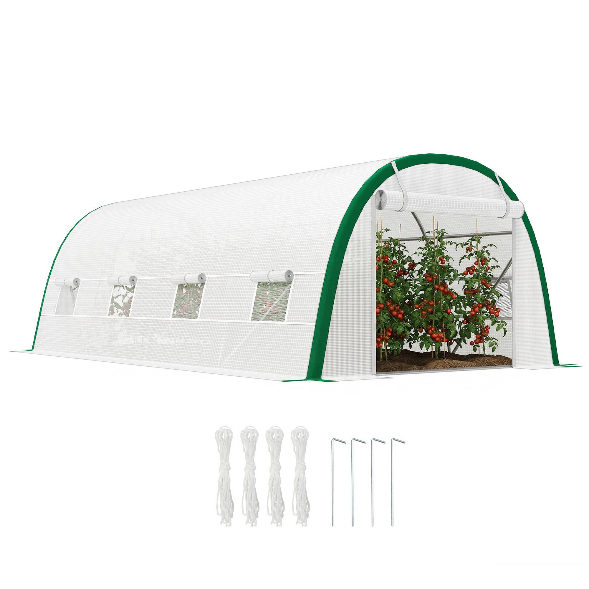 Sans Marque - Serre tunnel 18 m² 6x3x2 m acier galvanisé 8 fenêtres porte zippée serre jardin grande capacité potager blanche - Image 1