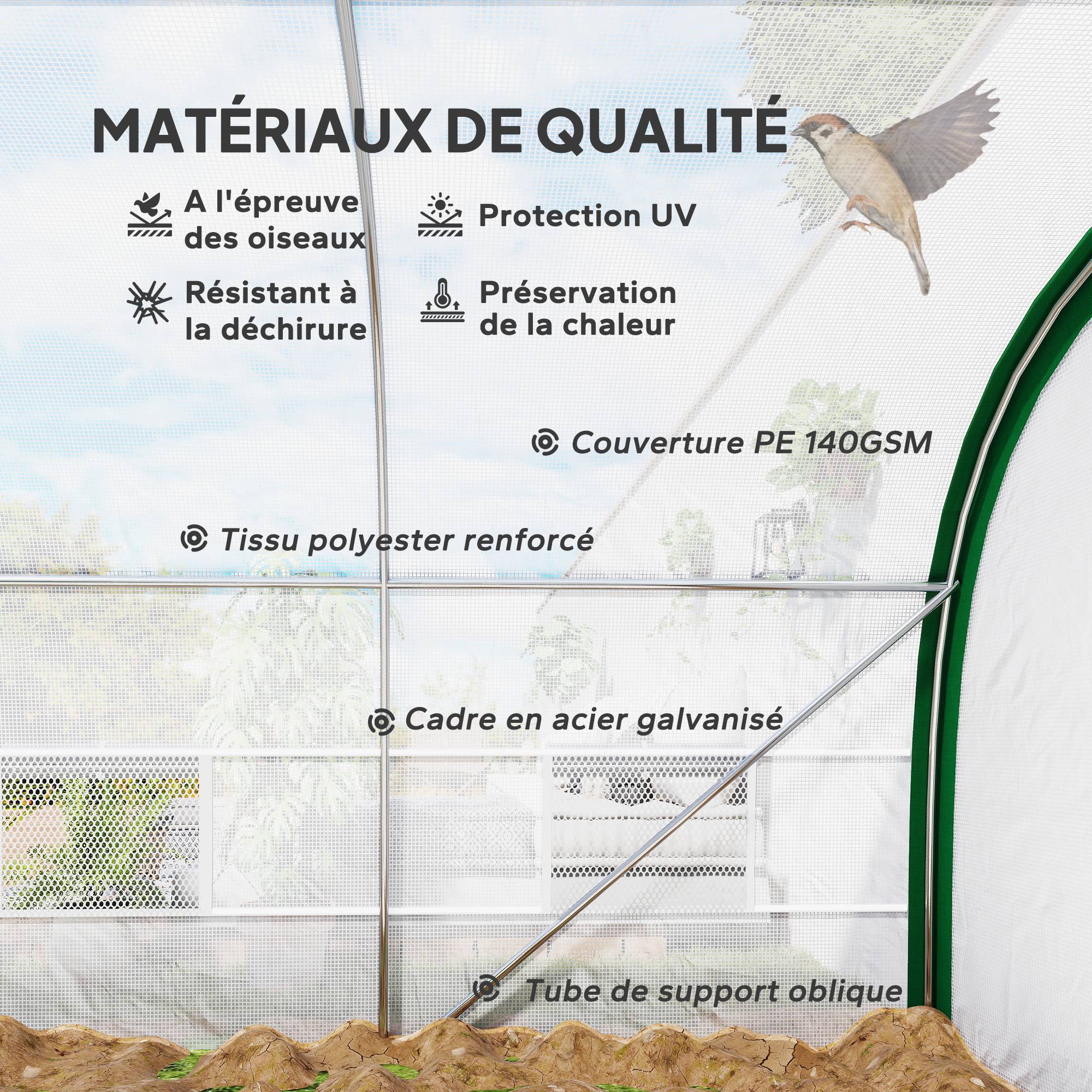 Sans Marque - Serre tunnel 18 m² 6x3x2 m acier galvanisé 8 fenêtres porte zippée serre jardin grande capacité potager blanche - Image 7