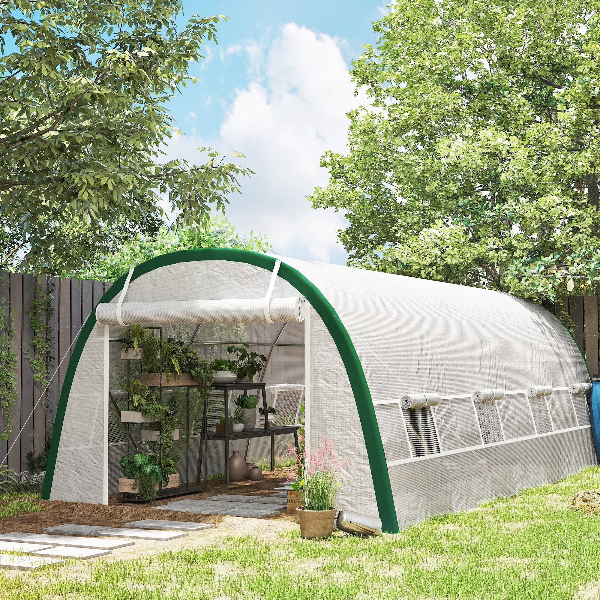 Sans Marque - Serre tunnel 18 m² 6x3x2 m acier galvanisé 8 fenêtres porte zippée serre jardin grande capacité potager blanche - Image 4