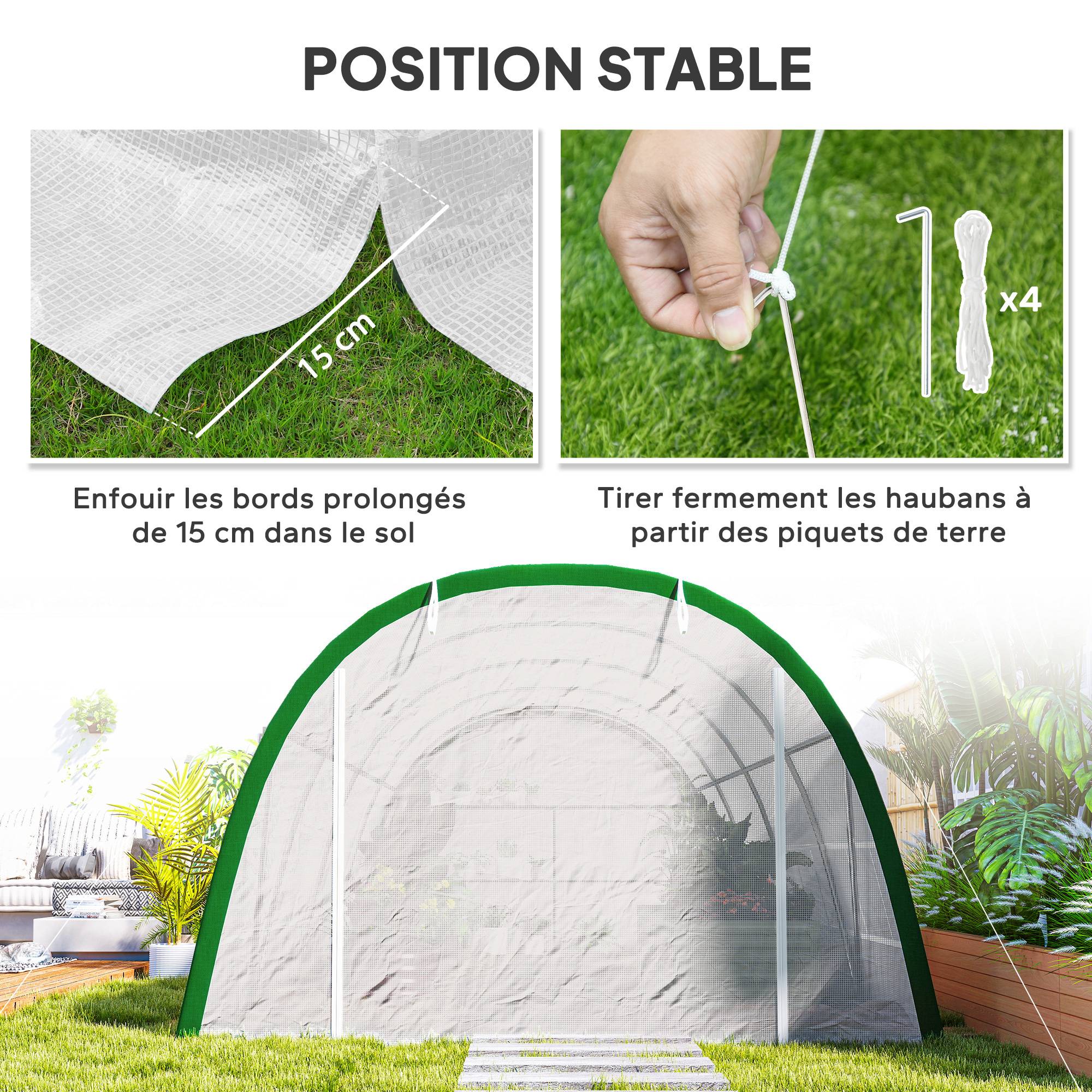 Sans Marque - Serre tunnel 18 m² 6x3x2 m acier galvanisé 8 fenêtres porte zippée serre jardin grande capacité potager blanche - Image 8