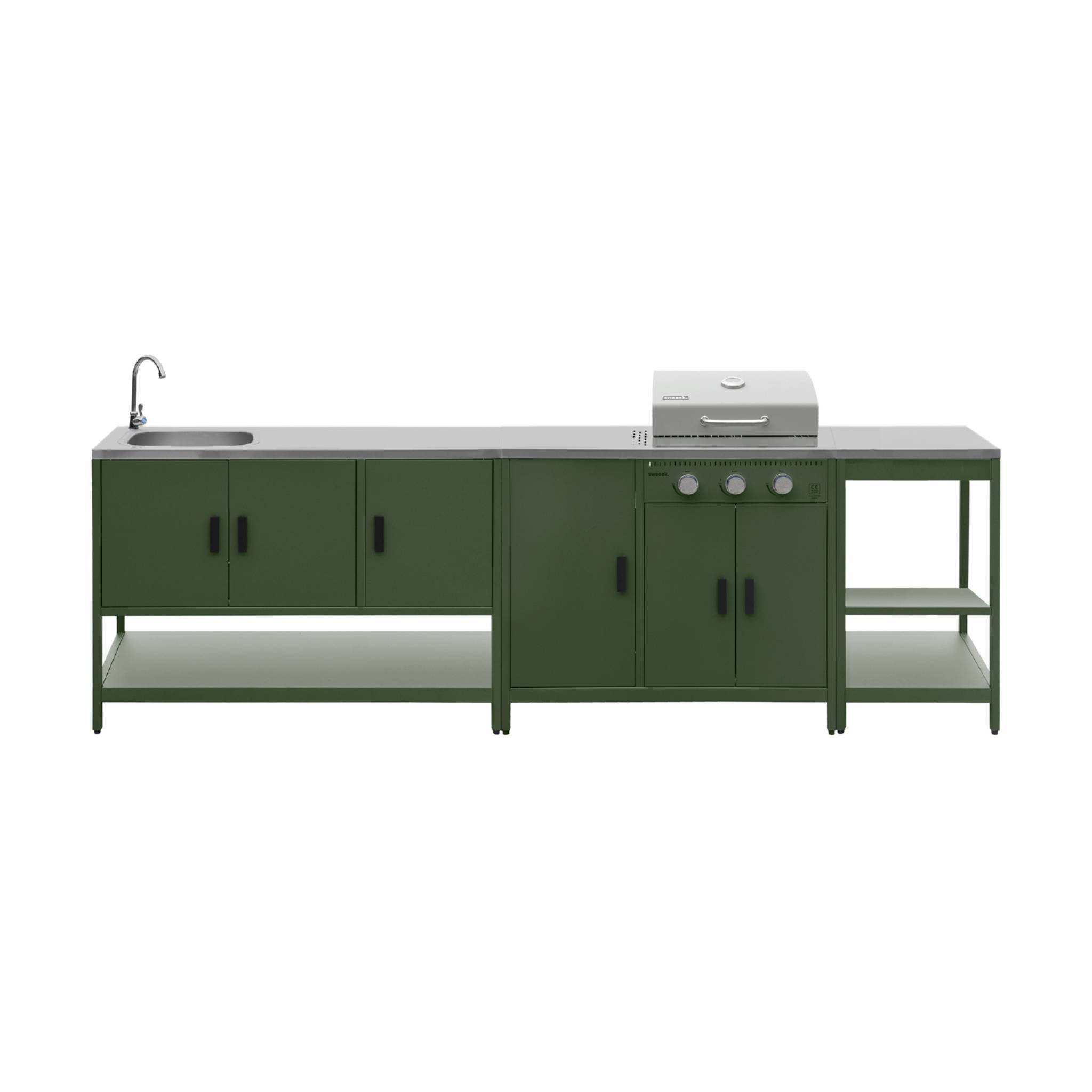 sweeek - Cuisine extérieure Naxos 3 modules acier inoxydable vert avec barbecue gaz 3 brûleurs | sweeek - Image 2