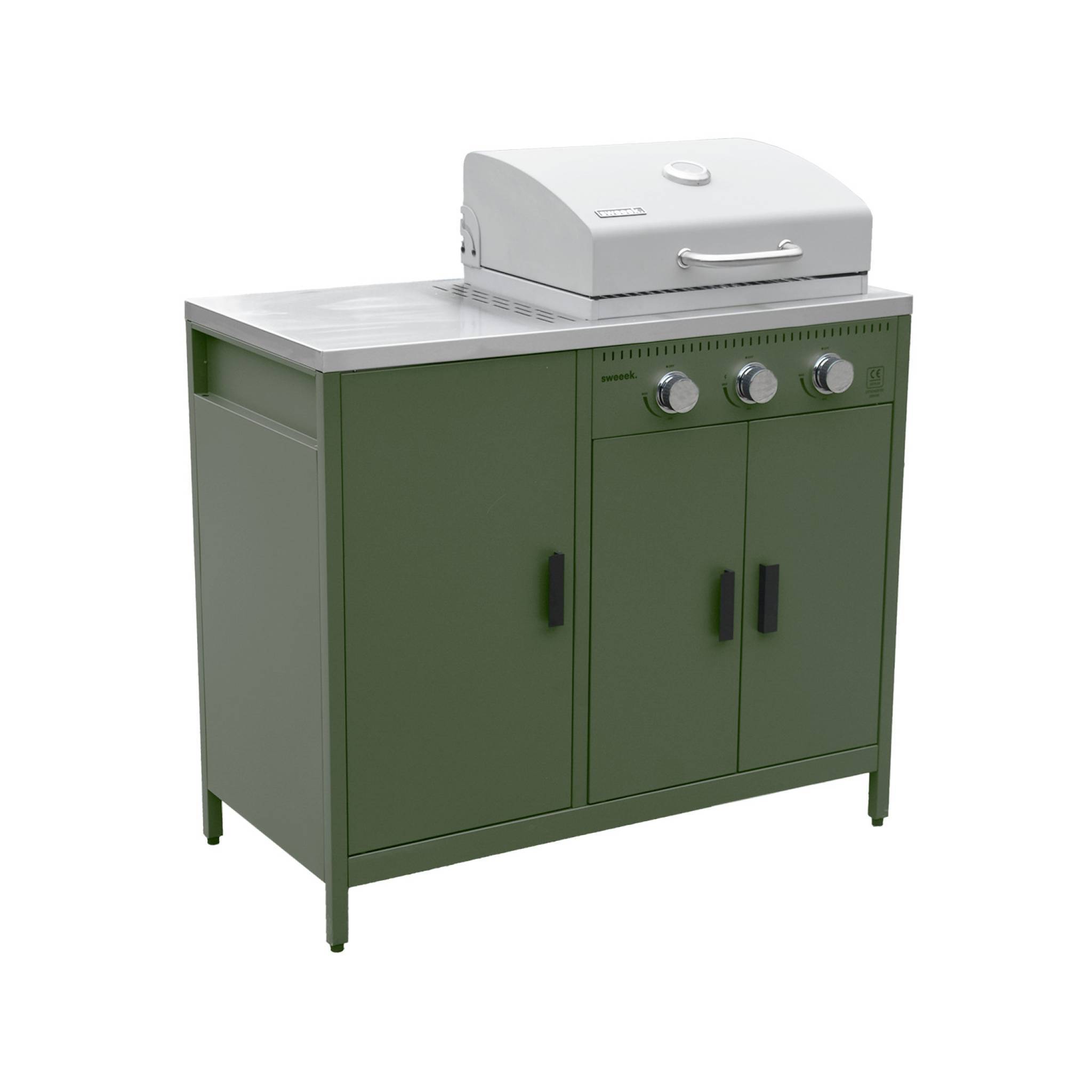 sweeek - Cuisine extérieure Naxos 3 modules acier inoxydable vert avec barbecue gaz 3 brûleurs | sweeek - Image 6