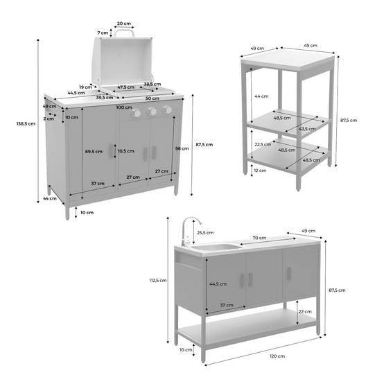 sweeek - Cuisine extérieure Naxos 3 modules acier inoxydable vert avec barbecue gaz 3 brûleurs | sweeek - Image 4