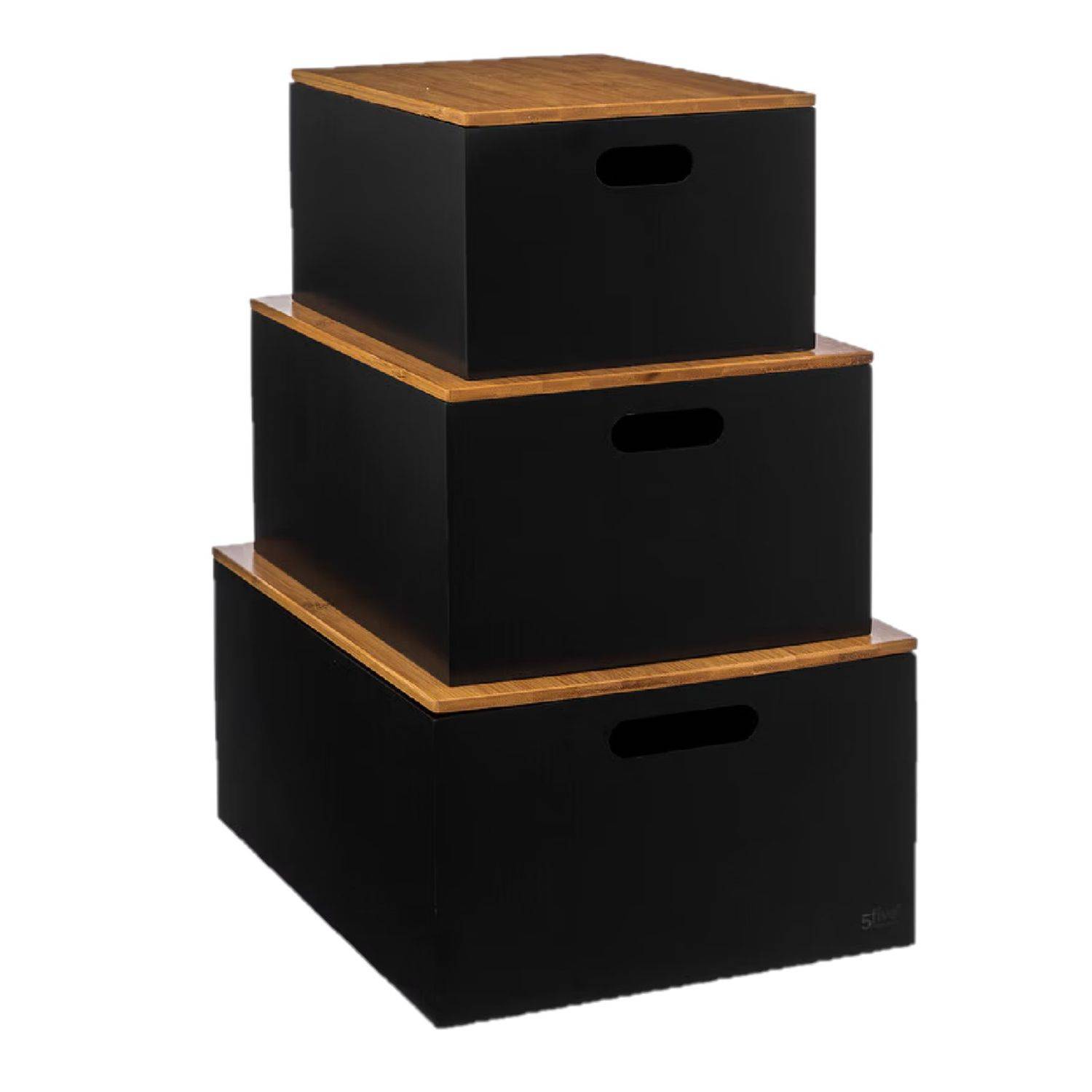 Ensemble de 3 boîtes avec couvercle en bambou BAVA - Noir - Five Simply Smart - Image 1