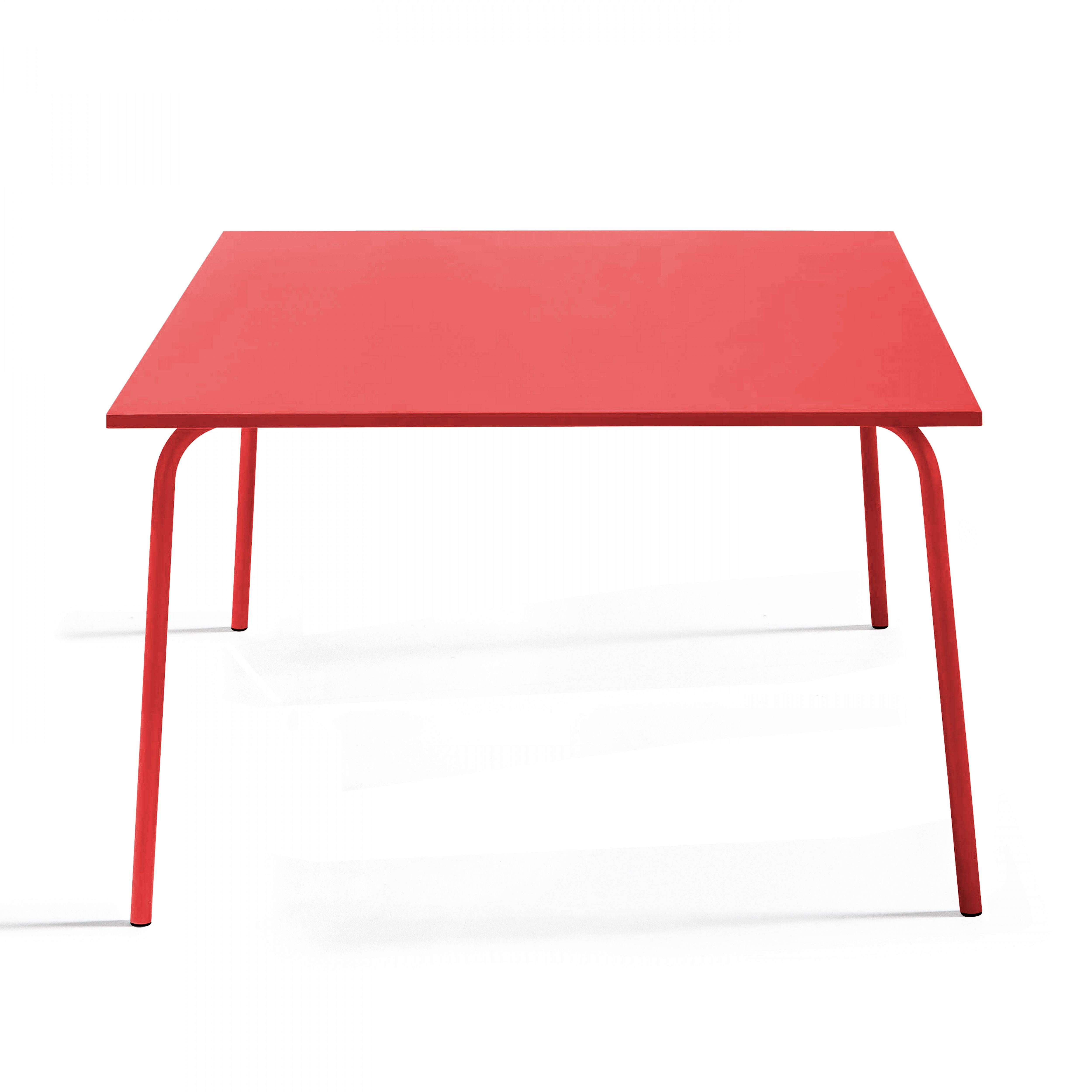 Oviala - Ensemble table de jardin carrée et 4 bancs en métal rouge Palavas - Oviala - Image 6