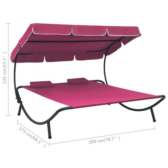 Maison Chic - Bain de soleil - Transat avec auvent et oreillers rose - Image 7