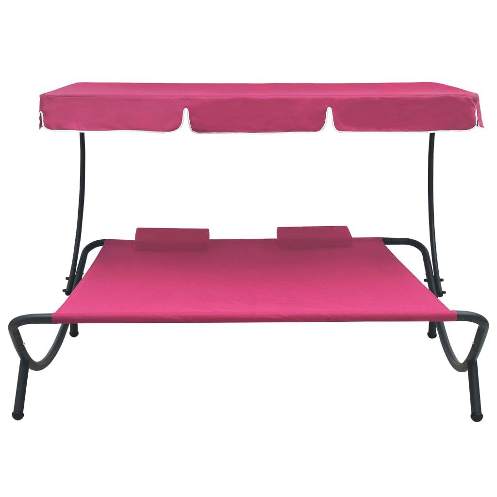 Maison Chic - Bain de soleil - Transat avec auvent et oreillers rose - Image 1