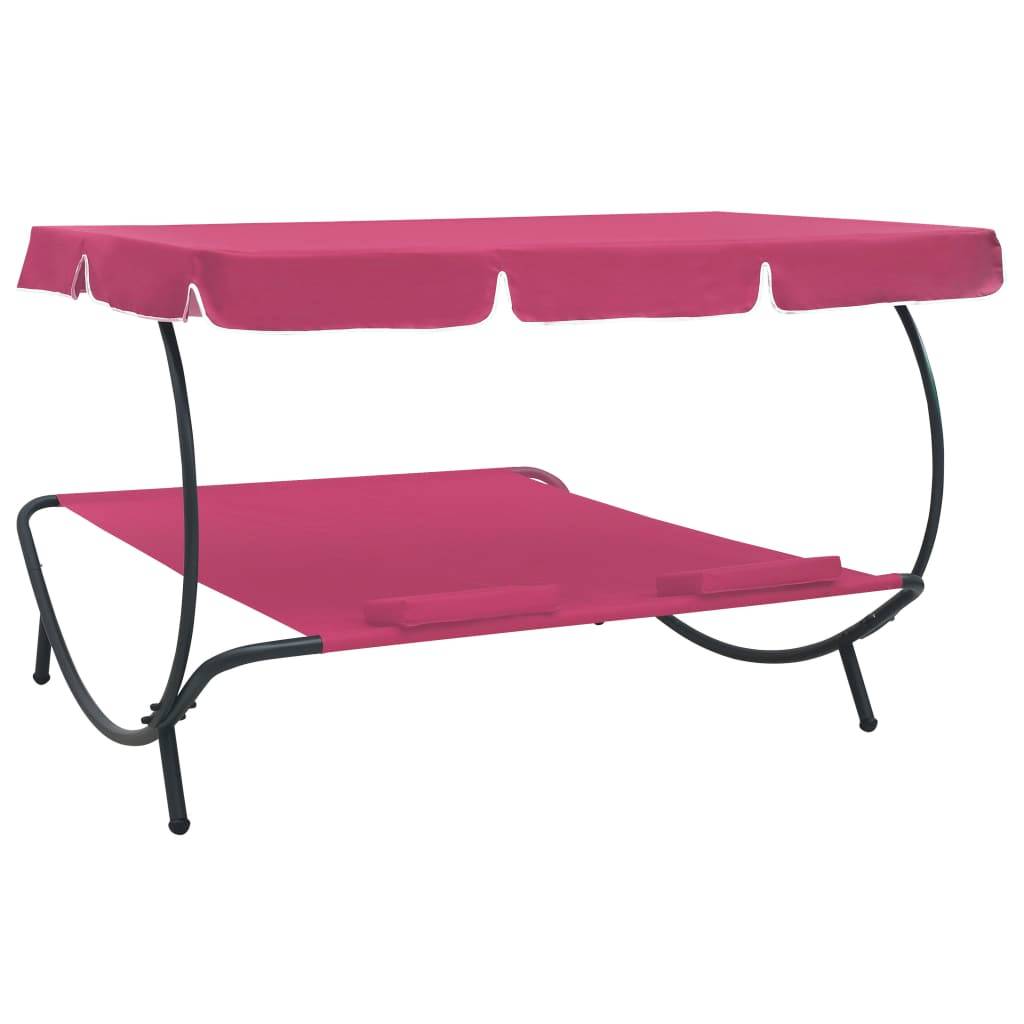 Maison Chic - Bain de soleil - Transat avec auvent et oreillers rose - Image 4