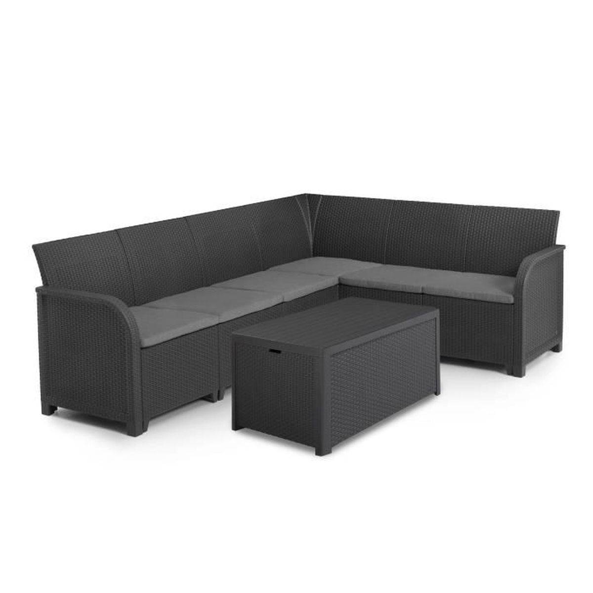 Salon de jardin d’angle 6 places avec table coffre Sanremo - Gris graphite - ALLIBERT by KETER - Image 9