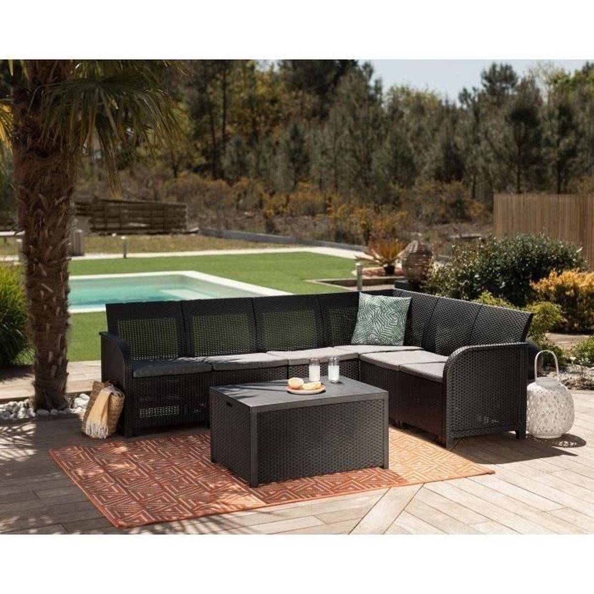 Salon de jardin d’angle 6 places avec table coffre Sanremo - Gris graphite - ALLIBERT by KETER - Image 1