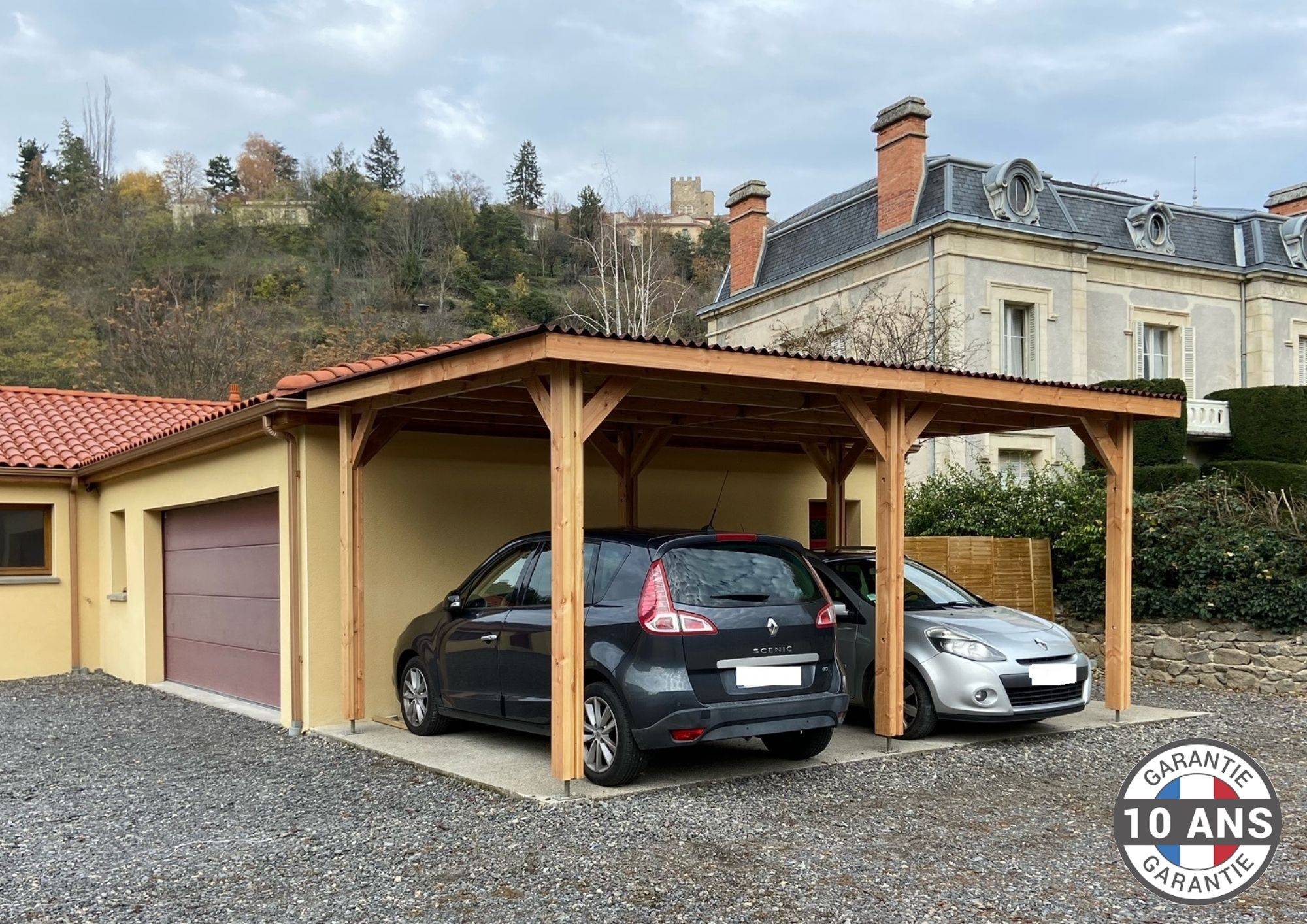 Cpbf Charpentes - Carport toit plat, 800cmx500cm, bois DOUGLAS Français  (Charpente en bois-auvent-abri voiture) 40 m². Garantie 10 ans