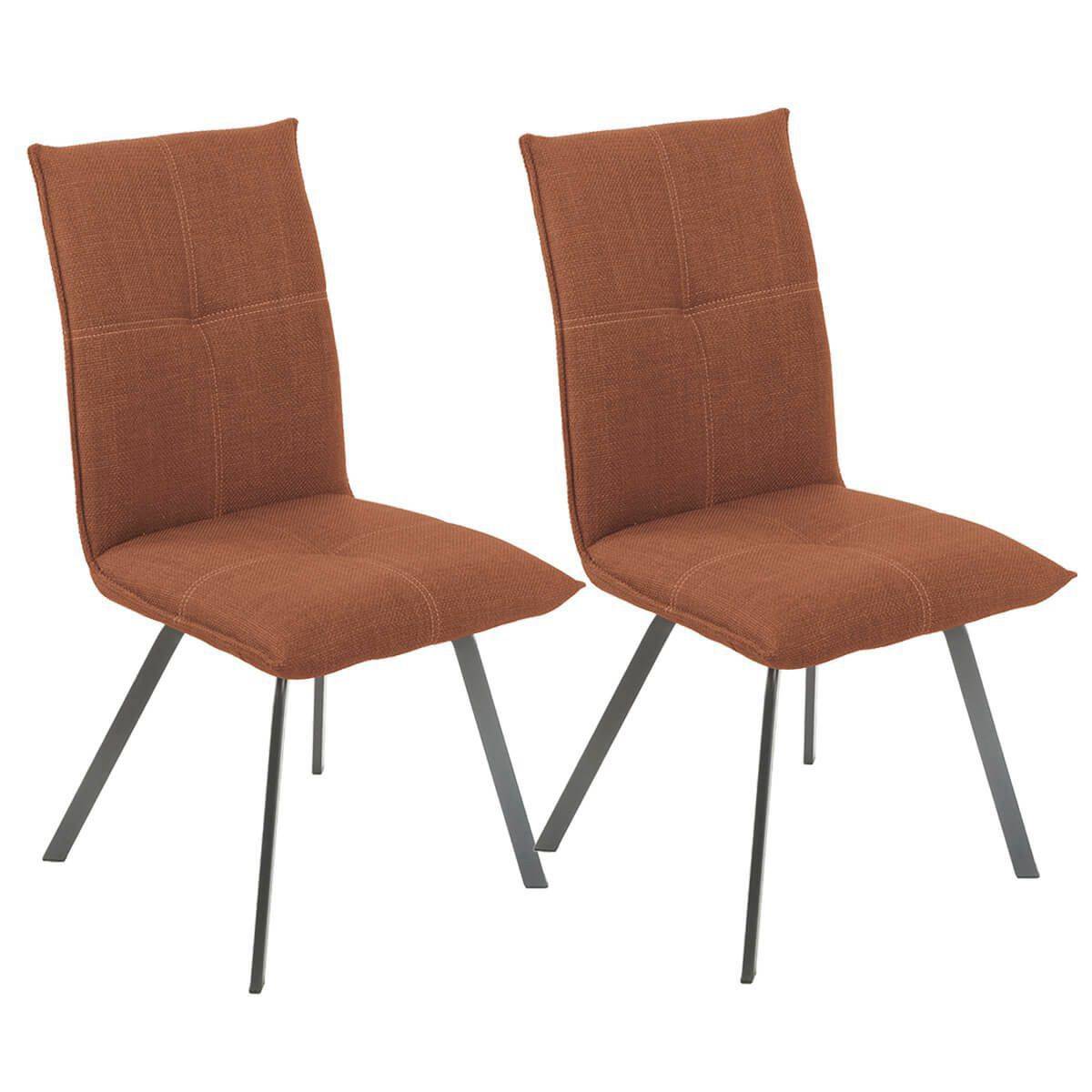 Lot de 2 Chaises Tissu Texturé Coloris Brique Terracotta - BISPO - Image 1