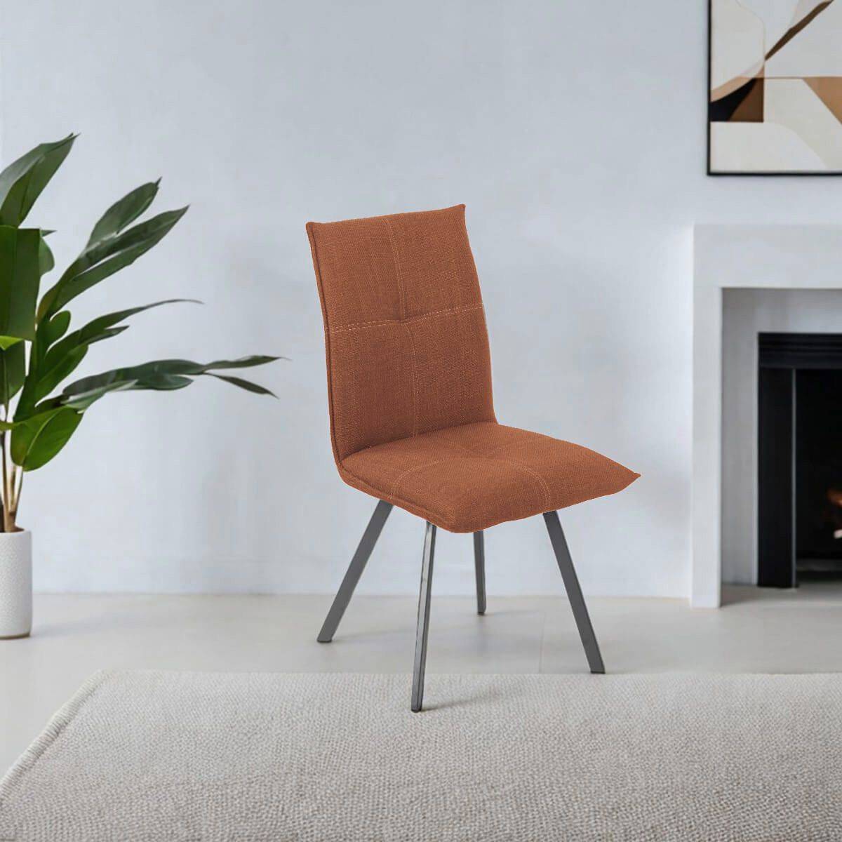 Lot de 2 Chaises Tissu Texturé Coloris Brique Terracotta - BISPO - Image 2