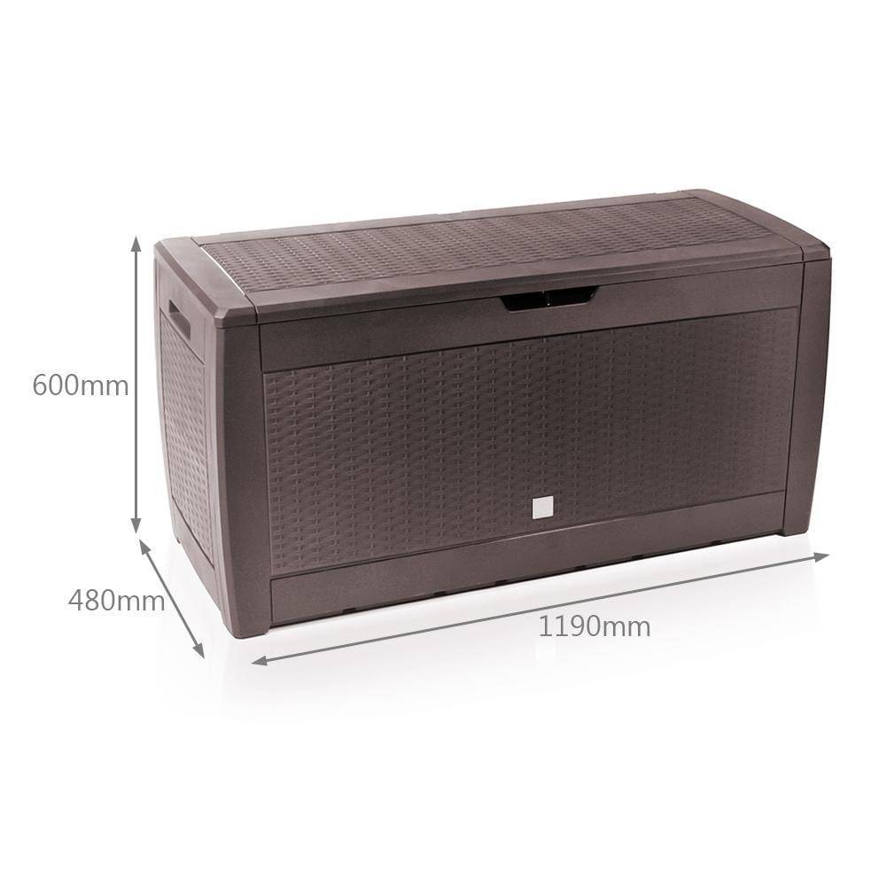 Coffre de Rangement Exterieur 310L  en PP 119x48x60CM Style Polyrotin Marron - Image 5