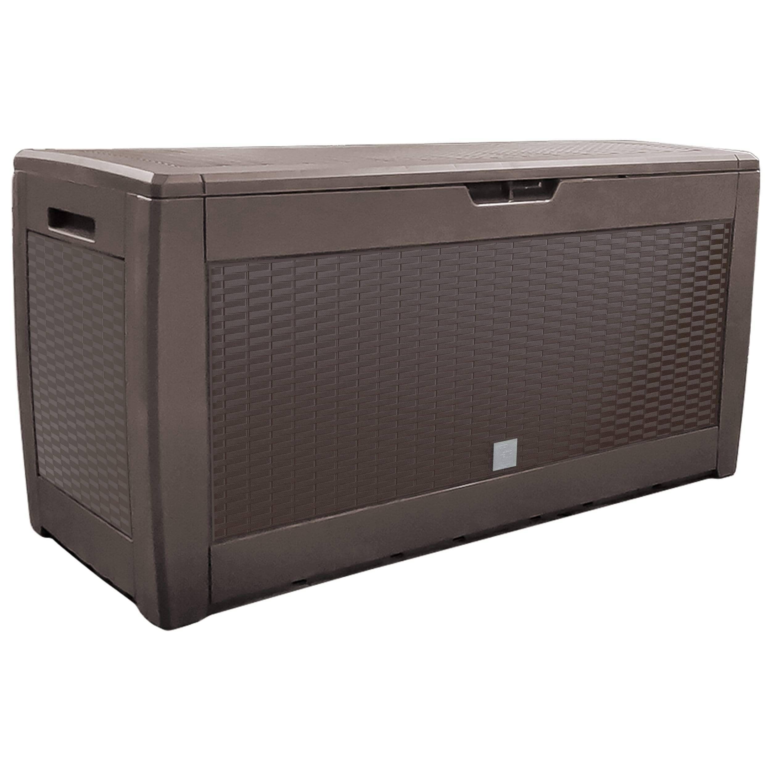 Coffre de Rangement Exterieur 310L  en PP 119x48x60CM Style Polyrotin Marron - Image 1