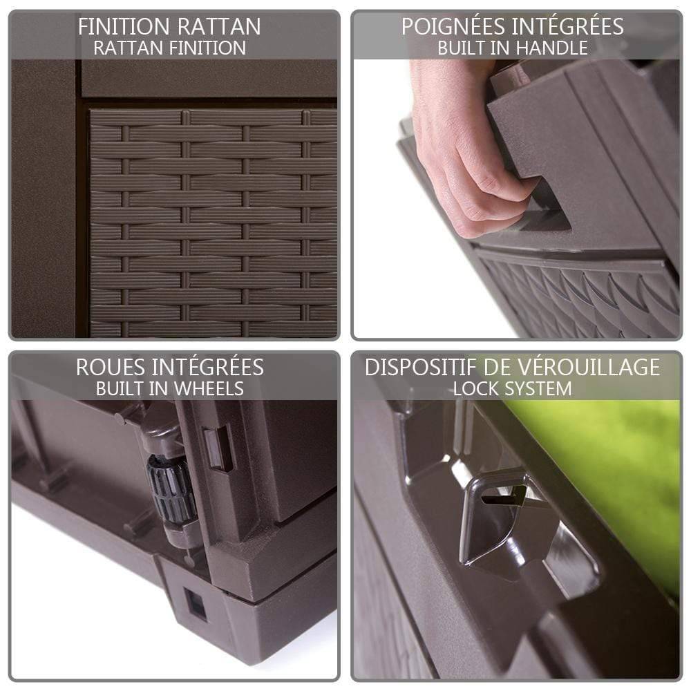 Coffre de Rangement Exterieur 310L en PP 119x48x60CM Style Polyrotin Marron - Image 3