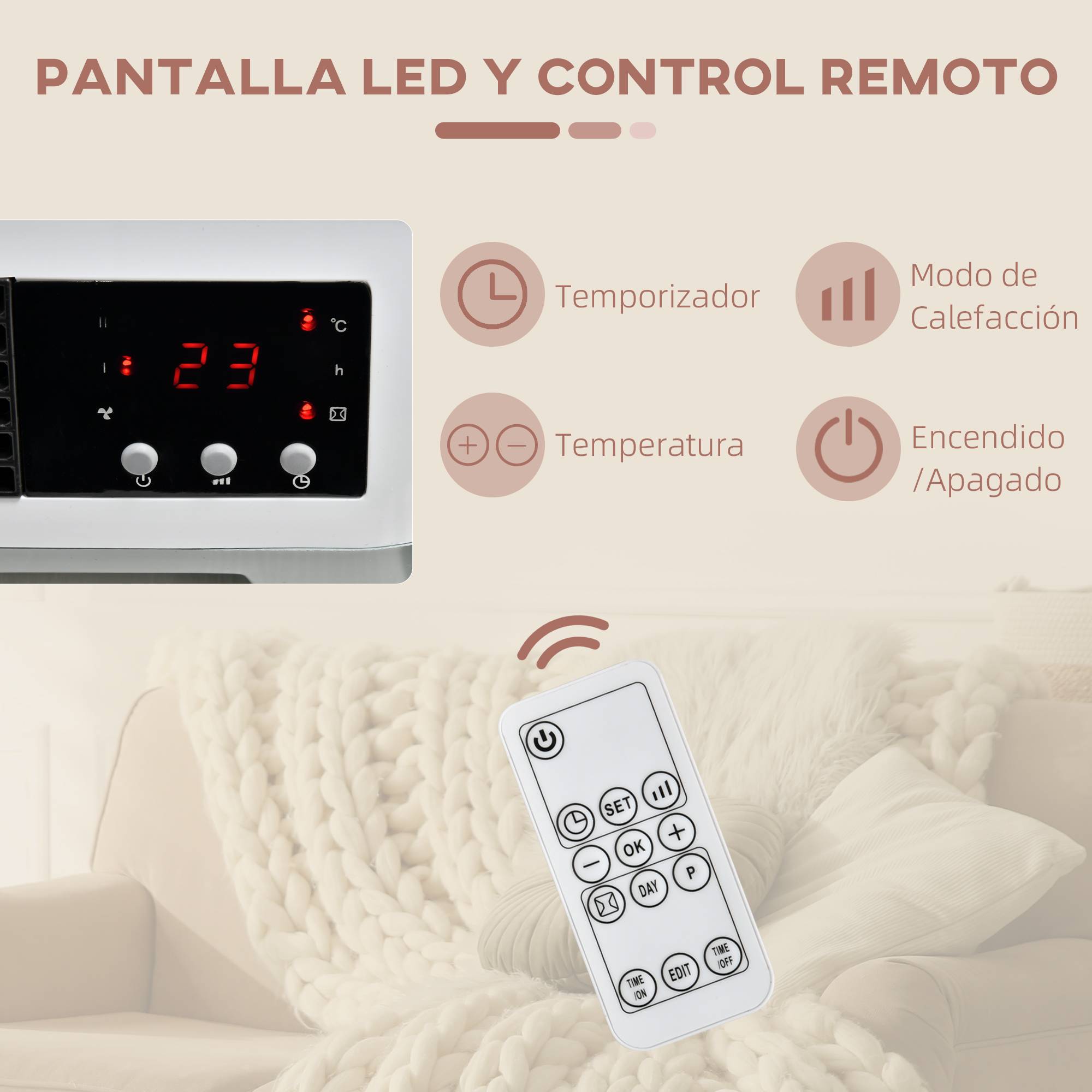 Chauffage électrique mural 1000/2000W, LED, IPX2, PTC, minuterie ...