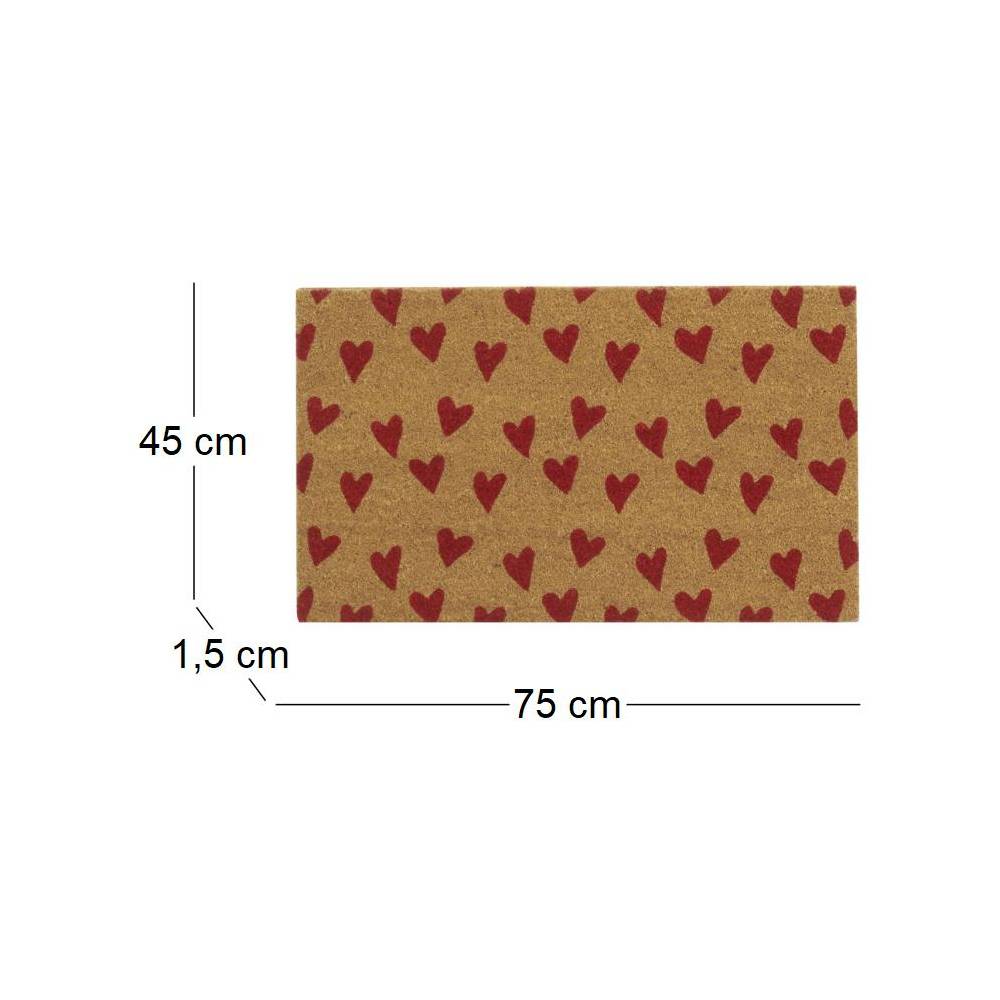 Aubry Gaspard - Paillasson coco intérieur extérieur 75 x 45 cm Coeurs imprimés rouges - Image 3