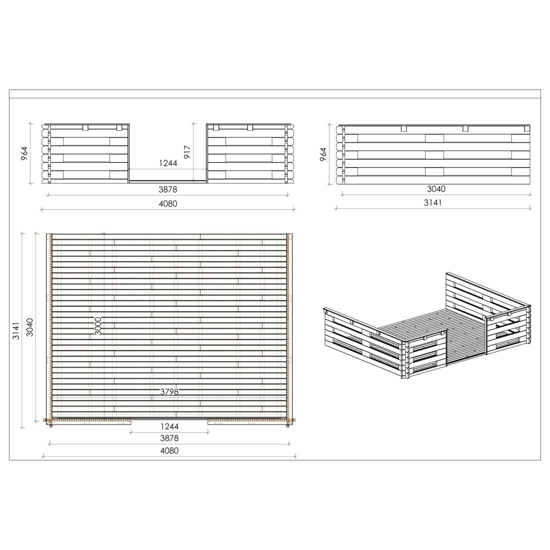 Altanka - Terrasse en bois avec balustrade pour abri en bois - 12m2 - 4m x 3m - couleur: naturel - DOM548 - ALTANKA - Image 2
