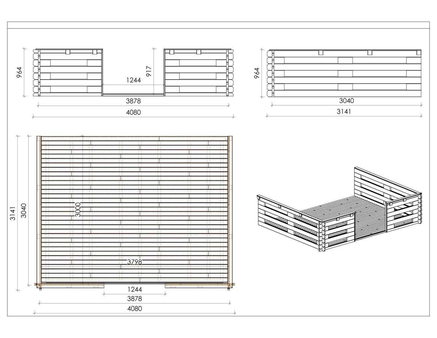Altanka - Terrasse en bois avec balustrade pour abri en bois - 12m2 - 4m x 3m - couleur: naturel - DOM548 - ALTANKA - Image 2