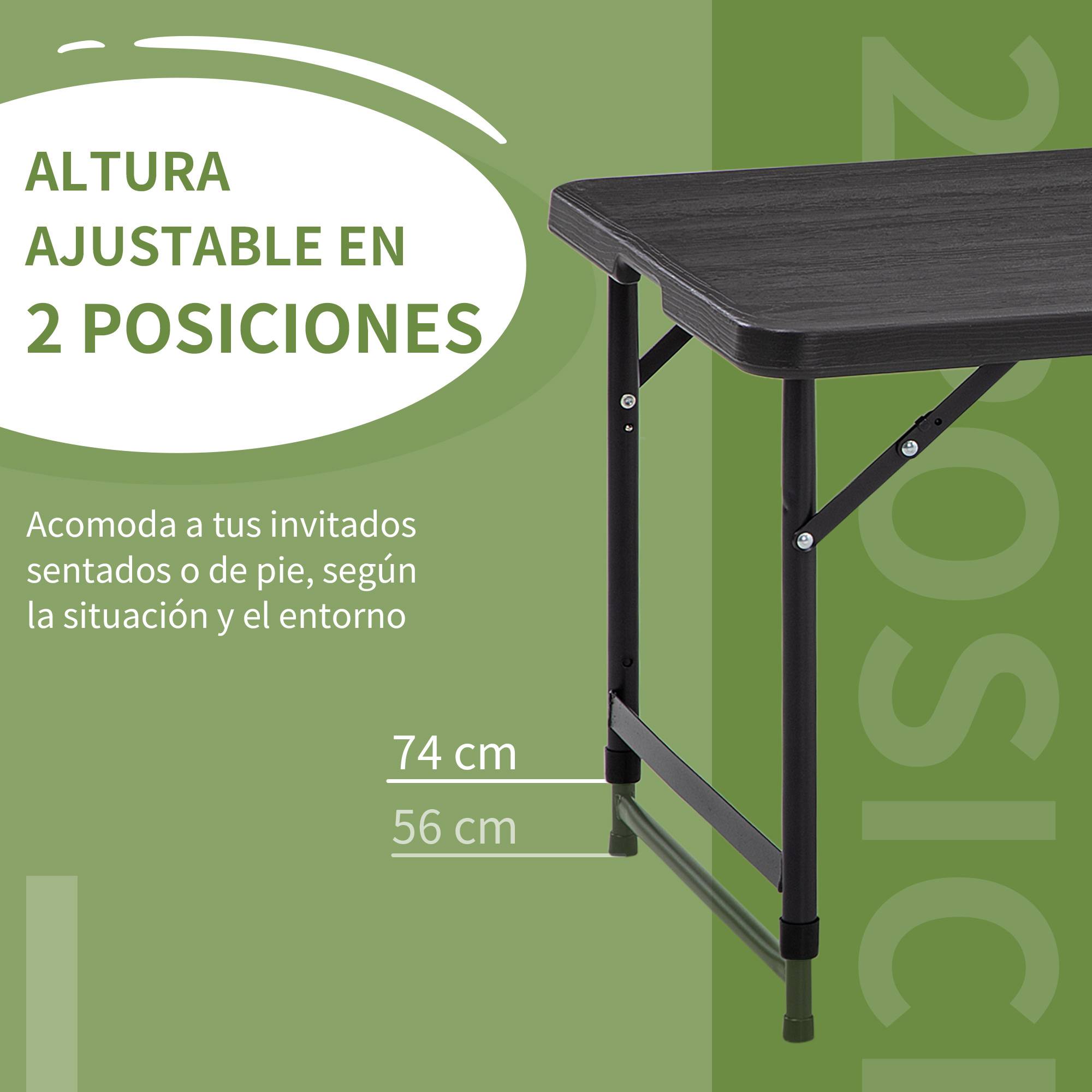 Table de jardin pliante pour 4 personnes, hauteur réglable, structure en acier, 118 x 60 x 56-74 cm, gris foncé - Image 7