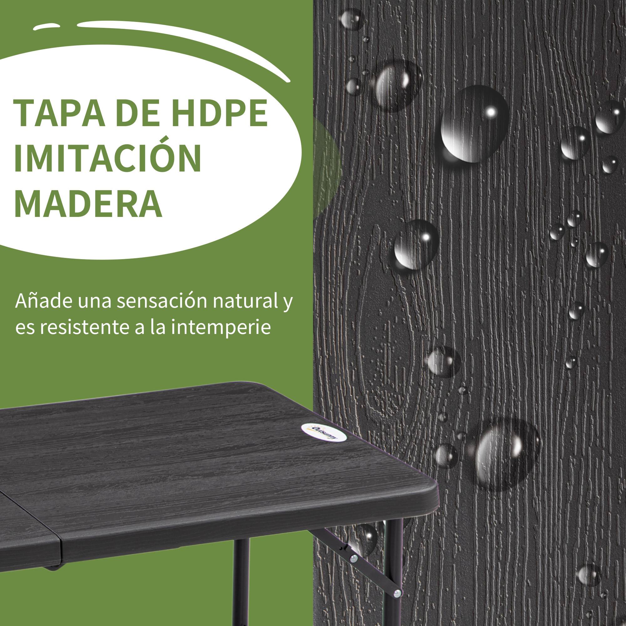 Table de jardin pliante pour 4 personnes, hauteur réglable, structure en acier, 118 x 60 x 56-74 cm, gris foncé - Image 9