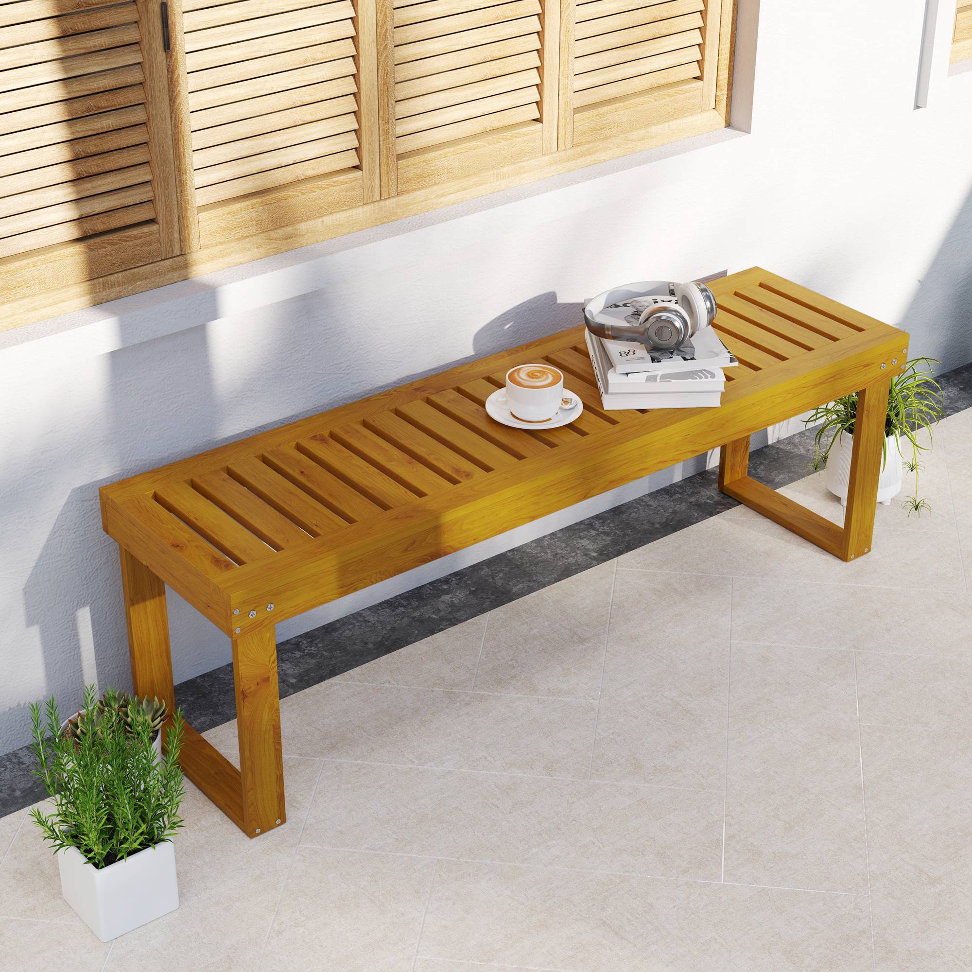 Sans Marque - Banc de jardin banc en bois de pin 2 places banquette de jardin assise à lattes 132 x 34 x 43 cm bois naturel - Image 10
