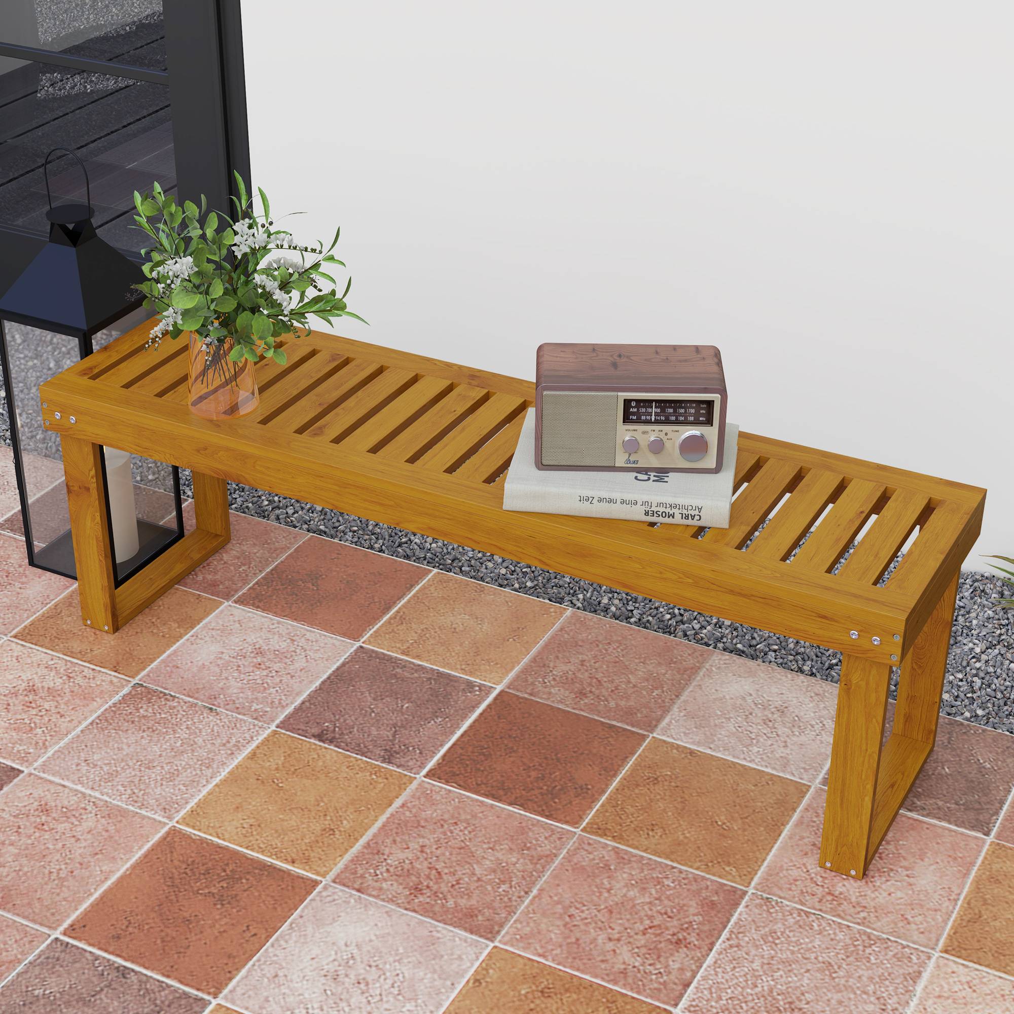 Sans Marque - Banc de jardin banc en bois de pin 2 places banquette de jardin assise à lattes 132 x 34 x 43 cm bois naturel - Image 9