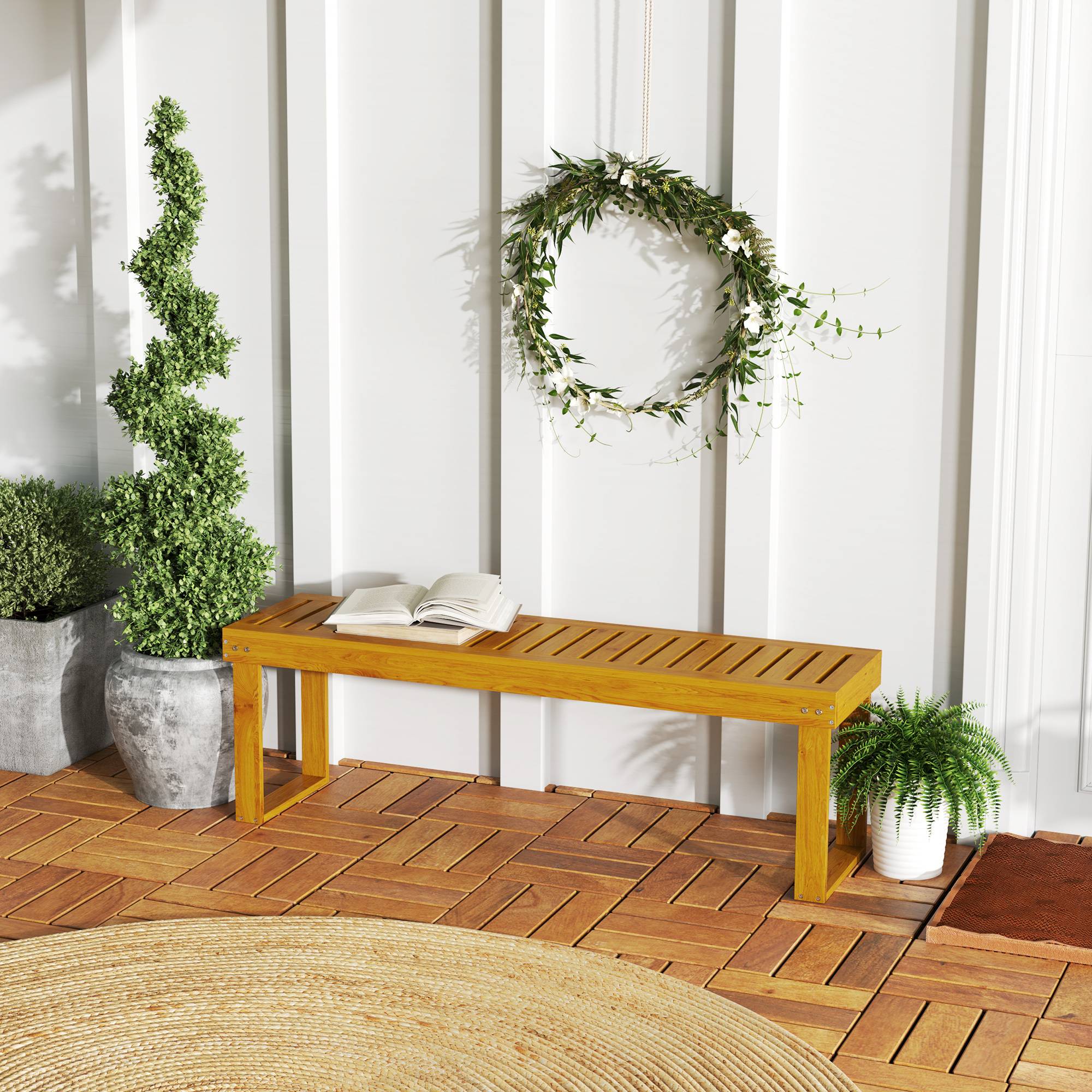 Sans Marque - Banc de jardin banc en bois de pin 2 places banquette de jardin assise à lattes 132 x 34 x 43 cm bois naturel - Image 3