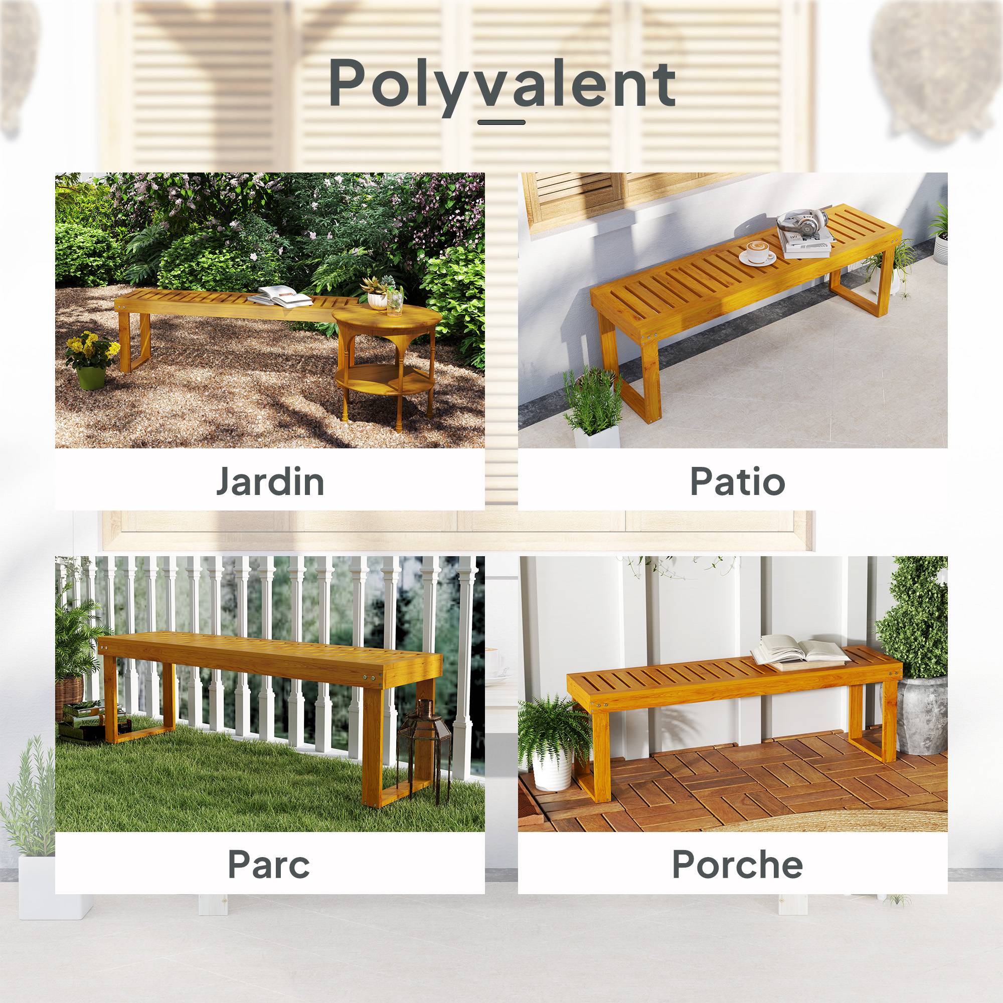 Sans Marque - Banc de jardin banc en bois de pin 2 places banquette de jardin assise à lattes 132 x 34 x 43 cm bois naturel - Image 8