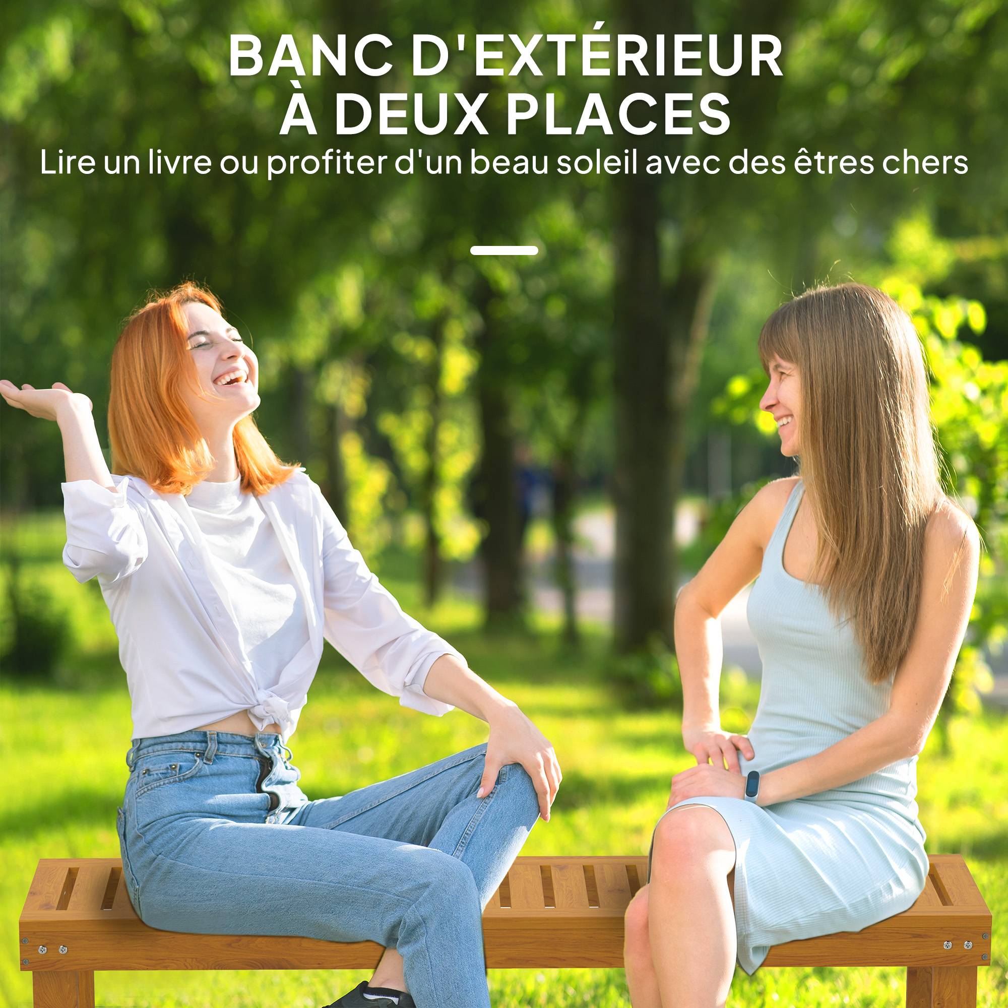 Sans Marque - Banc de jardin banc en bois de pin 2 places banquette de jardin assise à lattes 132 x 34 x 43 cm bois naturel - Image 6