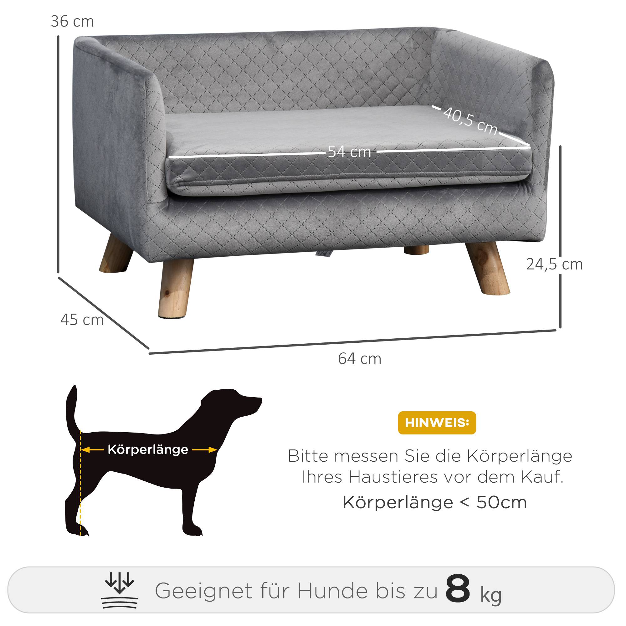 Sans Marque - Canapé chien lit divan velours dossier pieds bois coussin petits chiens 64x45x36 cm gris foncé - Image 4