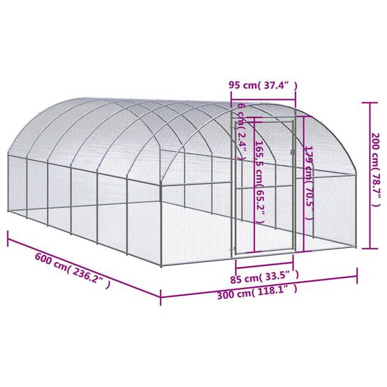 Poulailler extérieur Acier galvanisé Enclos grillagé pour jardin 3x6x2 m – ComfortXL Outdoor Living - Image 7