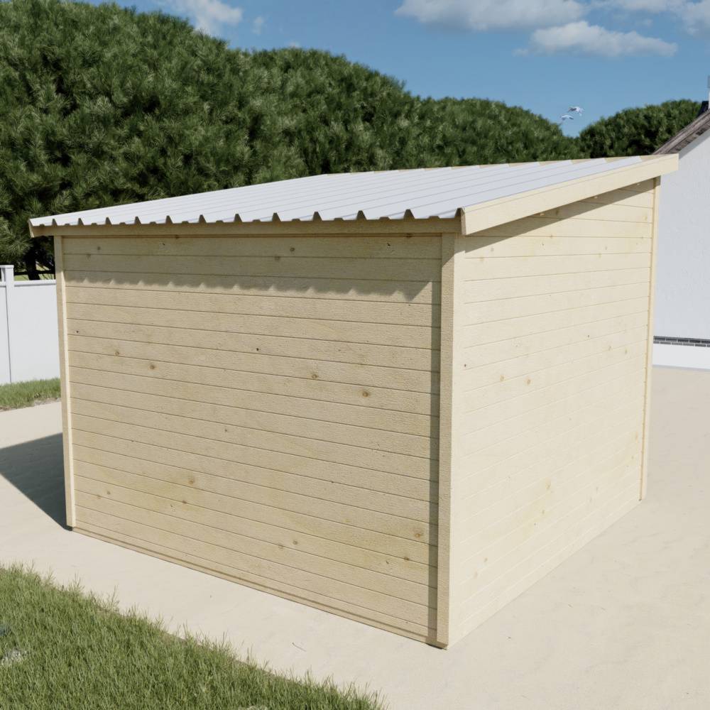 Habrita - Abri Madriers bois massif - 28 mm - surface extérieur 9,09 m2 - Toit monopente -couverture bac acier - Image 4