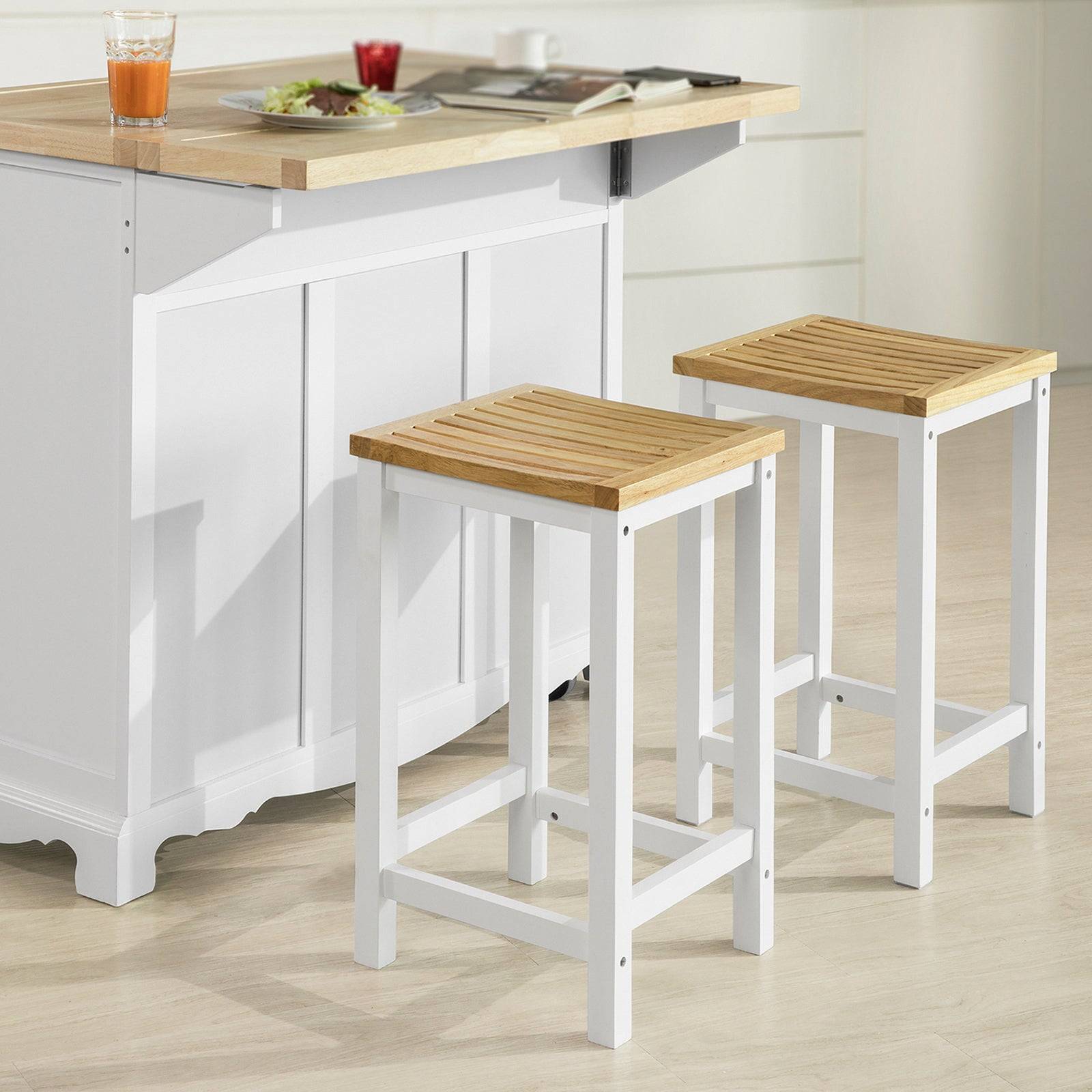 SoBuy 2 Chaises de Cuisine en Bois avec Repose-Pieds, Tabourets de Bar Confortables, Couleur Naturelle - Image 5