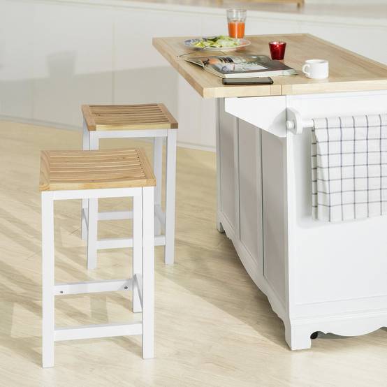SoBuy 2 Chaises de Cuisine en Bois avec Repose-Pieds, Tabourets de Bar Confortables, Couleur Naturelle - Image 2