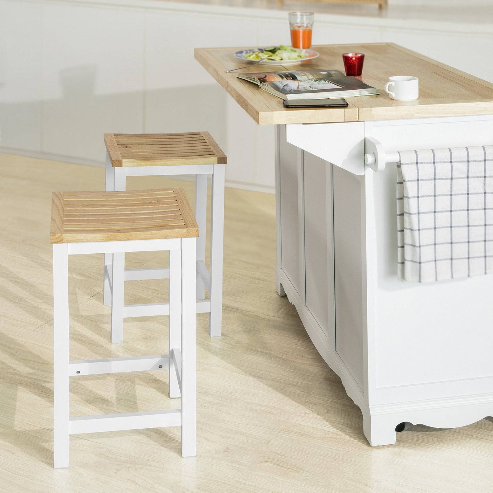 SoBuy 2 Chaises de Cuisine en Bois avec Repose-Pieds, Tabourets de Bar Confortables, Couleur Naturelle - Image 2
