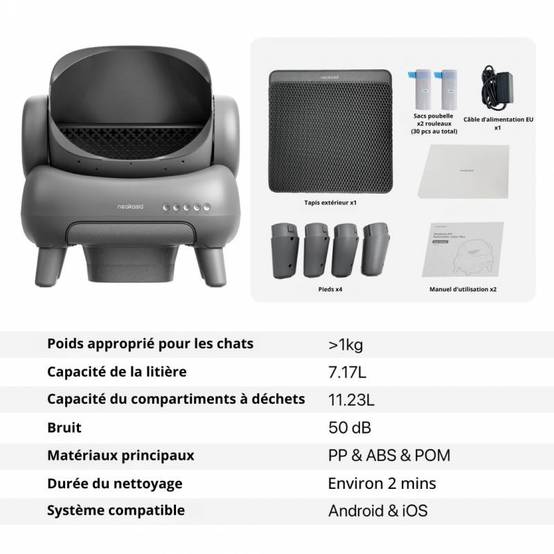 NEAKASA Litière automatique pour grands chats - Grande ouverture - Gris NEAKASA - Image 4