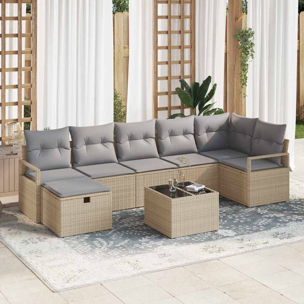 Salon Bas XXL Polyrotin Tissé - Canapés Modulables avec Table et Pouf - Beige et Gris Clair – ComfortXL Outdoor Living - Image 1