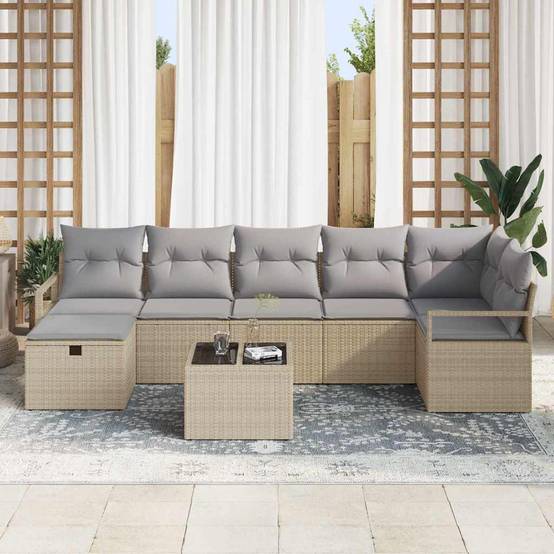 Salon Bas XXL Polyrotin Tissé - Canapés Modulables avec Table et Pouf - Beige et Gris Clair – ComfortXL Outdoor Living - Image 3