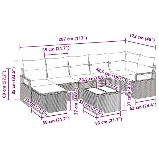 Salon Bas XXL Polyrotin Tissé - Canapés Modulables avec Table et Pouf - Beige et Gris Clair – ComfortXL Outdoor Living - Image 6