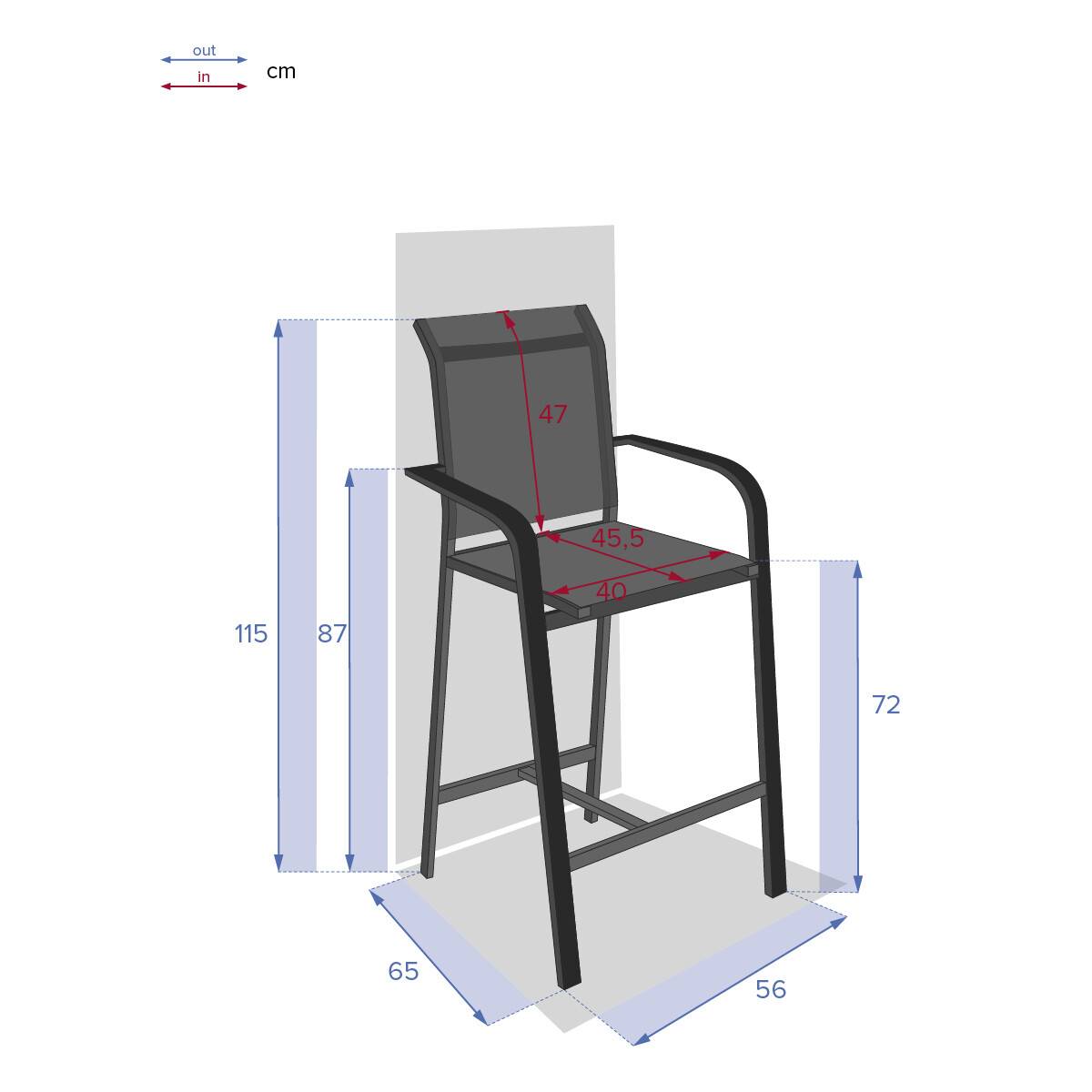 Hesperide - Fauteuil de jardin haut "Essentia" anthracite & graphite en aluminium traité époxy Hespéride - Image 2