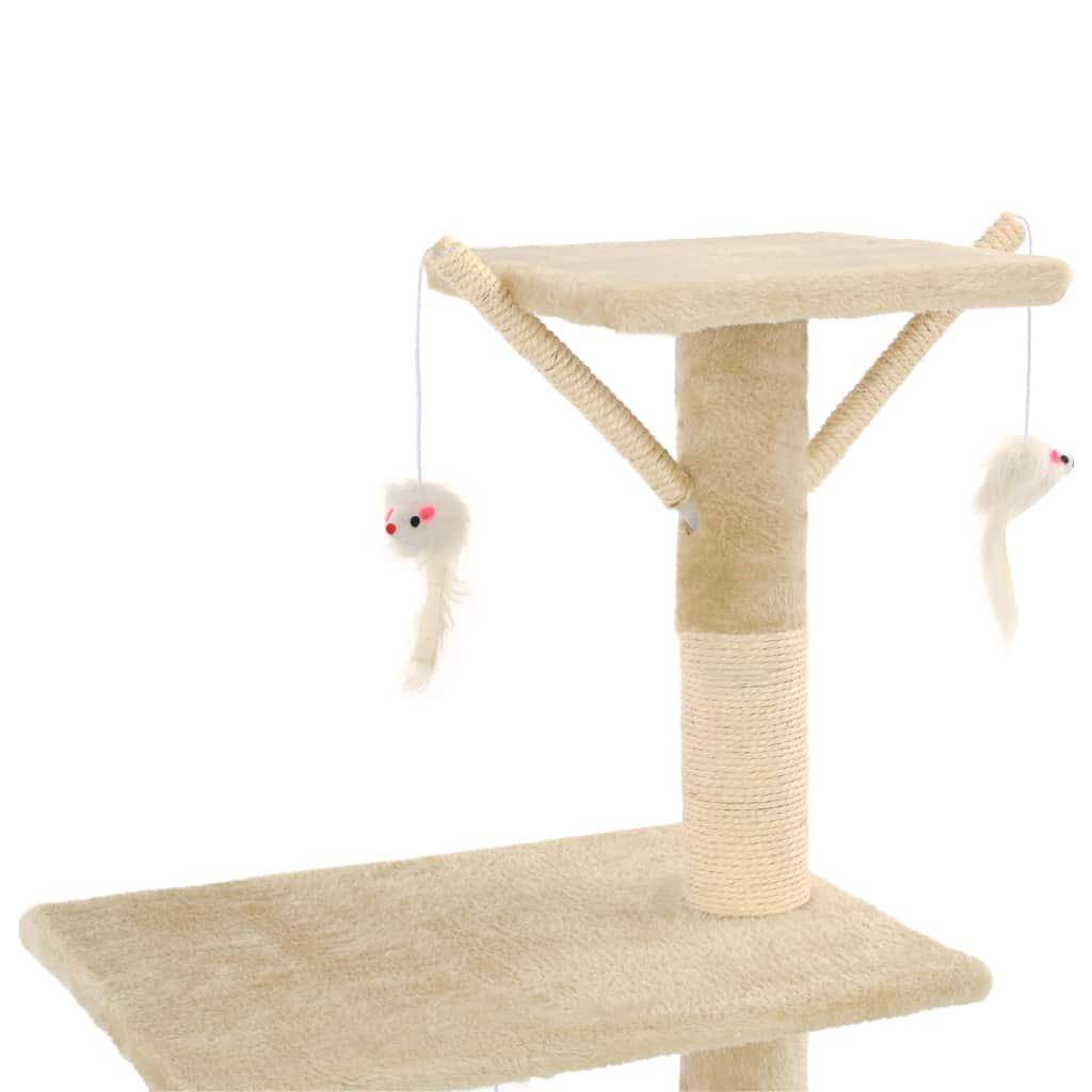 Helloshop26 - Arbre à chat griffoir grattoir niche jouet animaux peluché en sisal 138 cm beige - Image 5