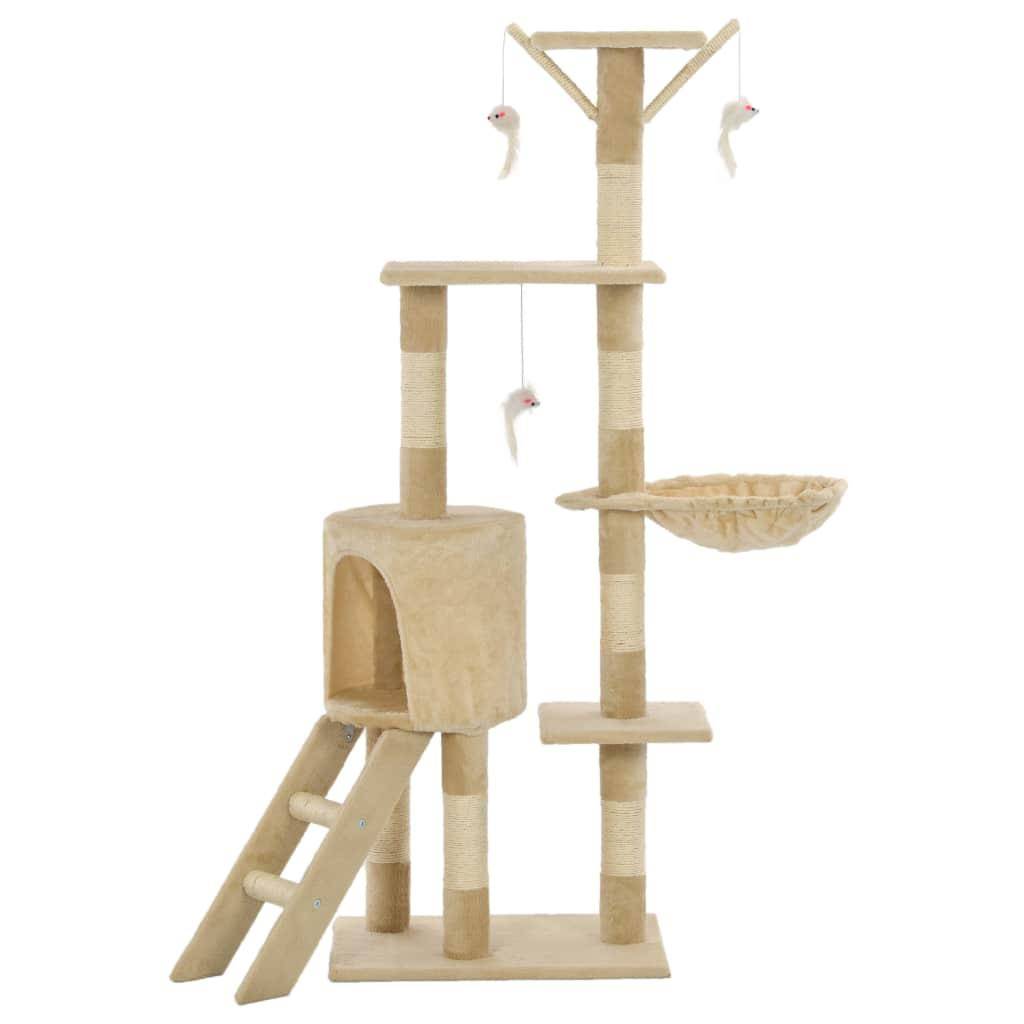 Helloshop26 - Arbre à chat griffoir grattoir niche jouet animaux peluché en sisal 138 cm beige - Image 2