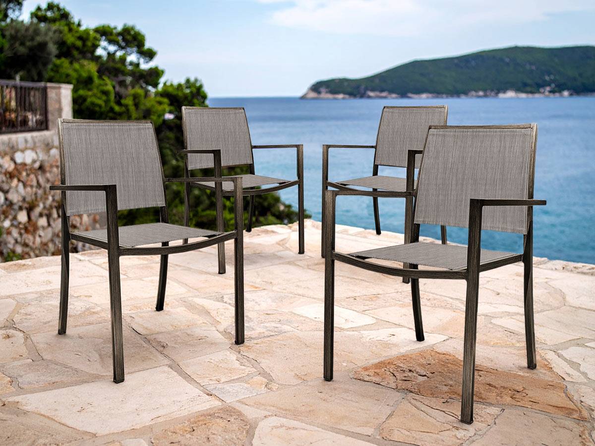 Lot de 4 Fauteuils de jardin en aluminium et textilène empilable aspect teck SANTORIN - Jardiline - Image 2
