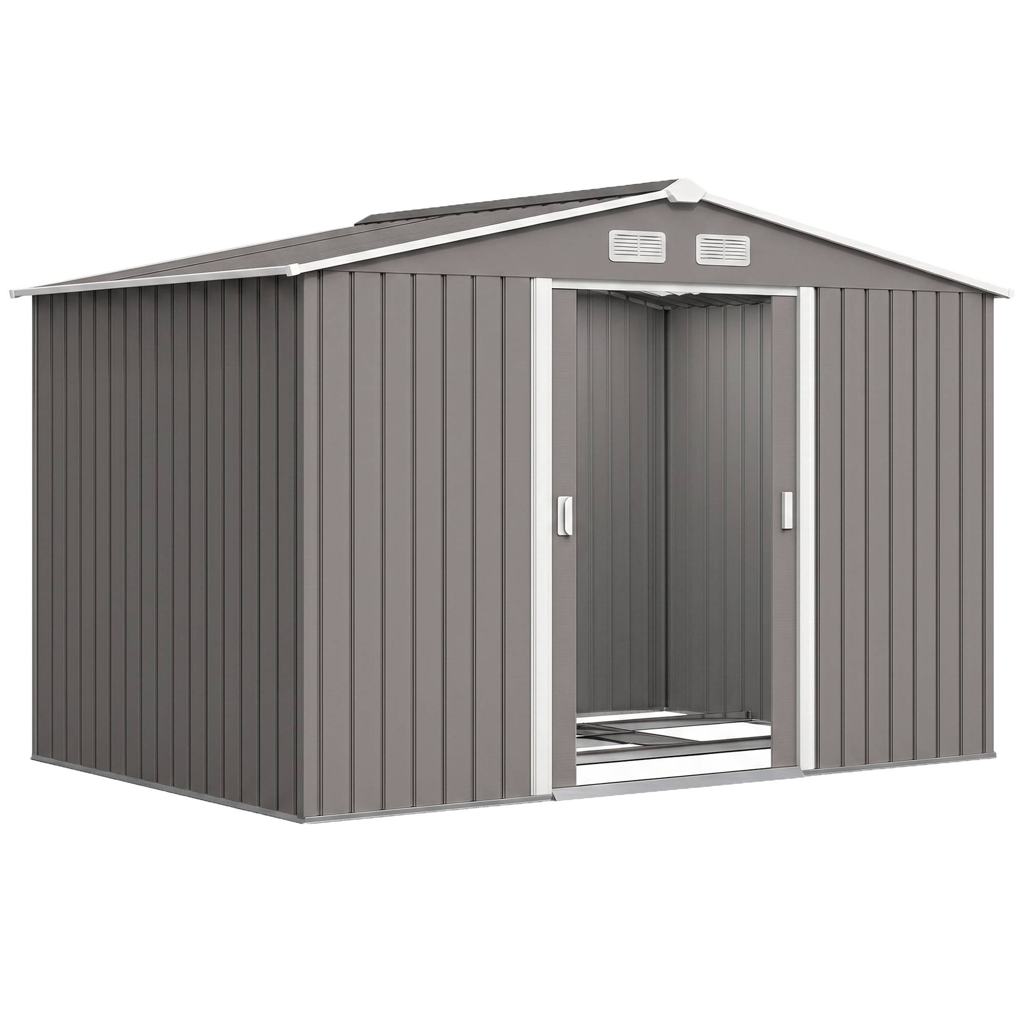 Abri de jardin 4,9 m² 277 x 195 x 192 cm avec 2 portes coulissantes, base renforcée (plancher non inclus), gris - Image 1